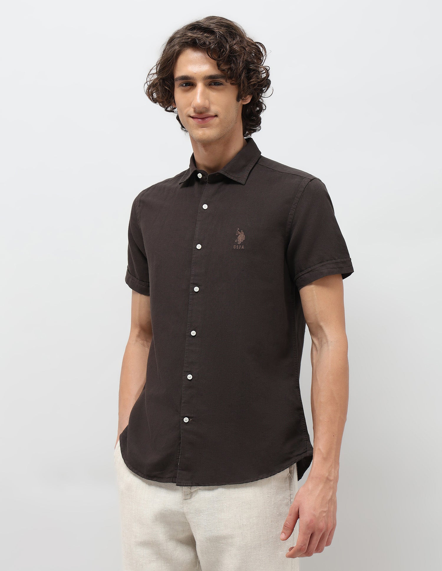 Solid Slim Fit Shirt Choco - U.S. POLO ASSN. | Large