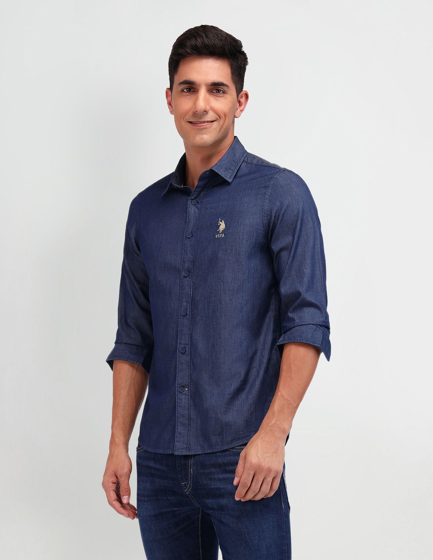Slim Fit Chambray Shirt Indigo - U.S. Polo Assn. India | Large