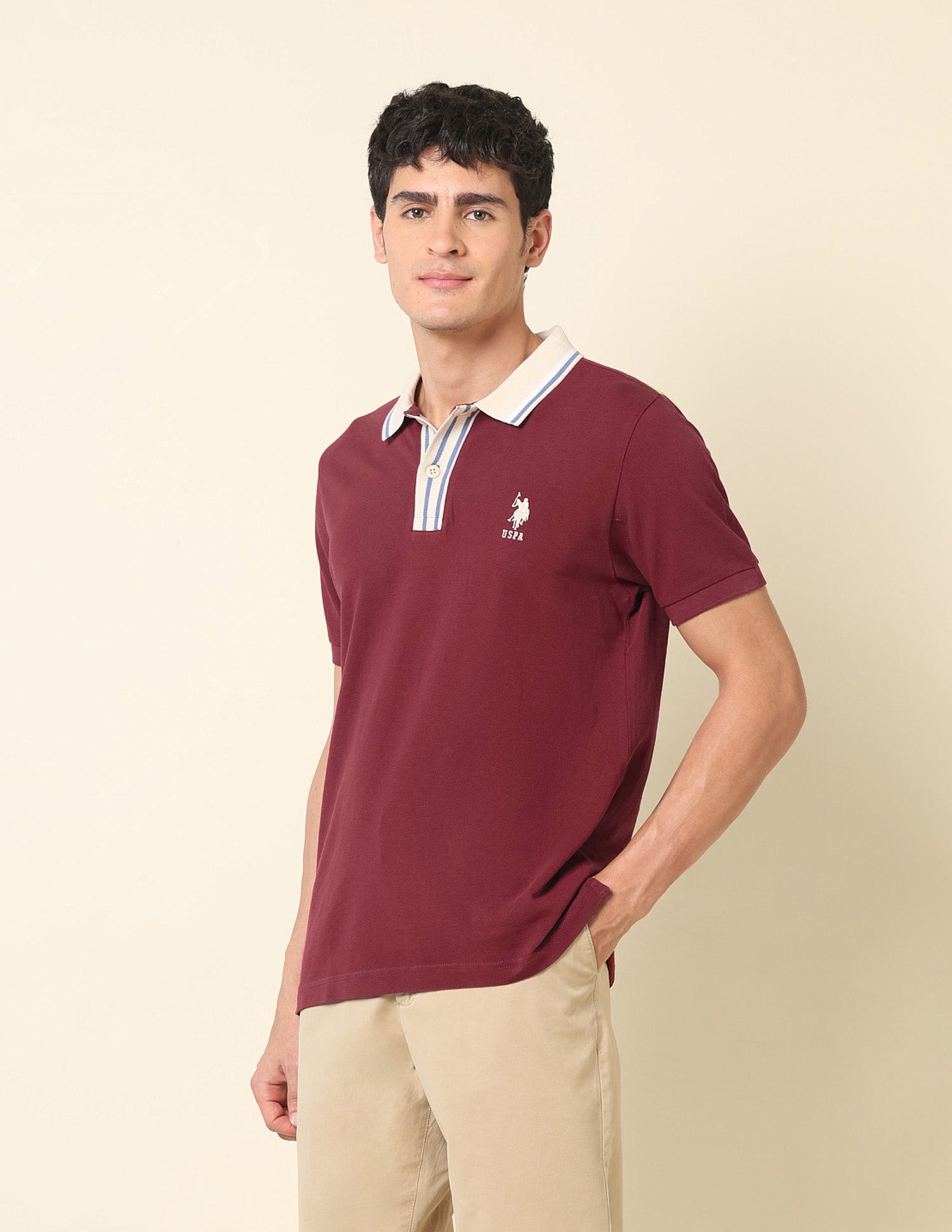 Pure Cotton Slim Fit Classic Polo Shirt Wine - U.S. Polo Assn. India | Large
