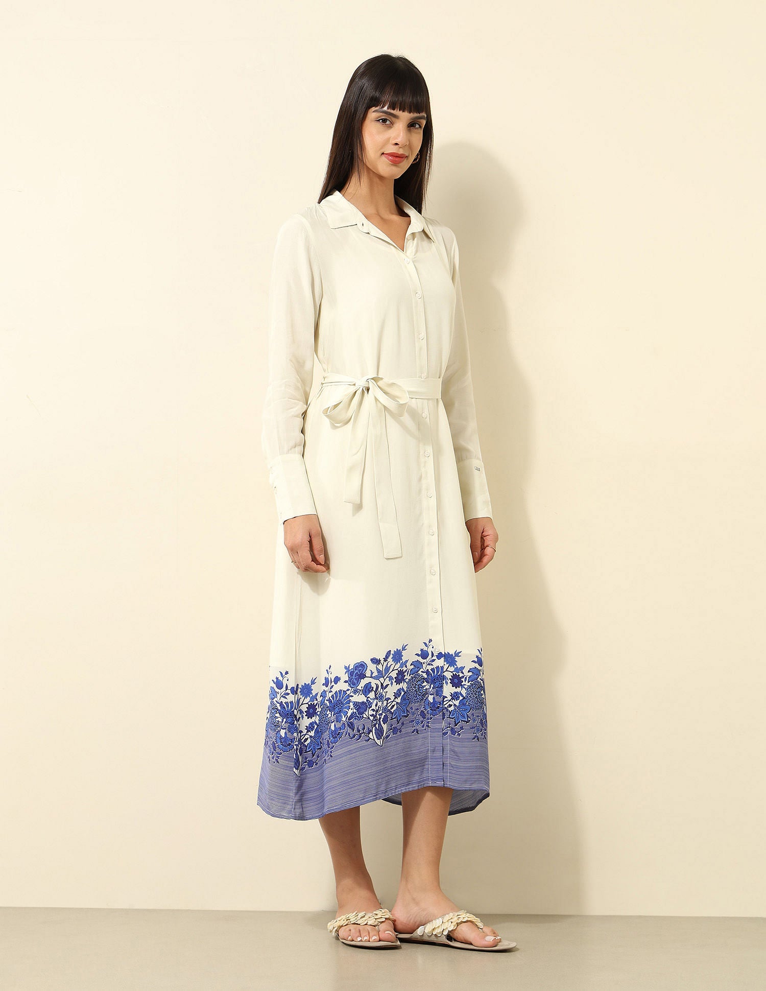 Floral Printed A-Line Dress Off White - U.S. Polo Assn. India | Large