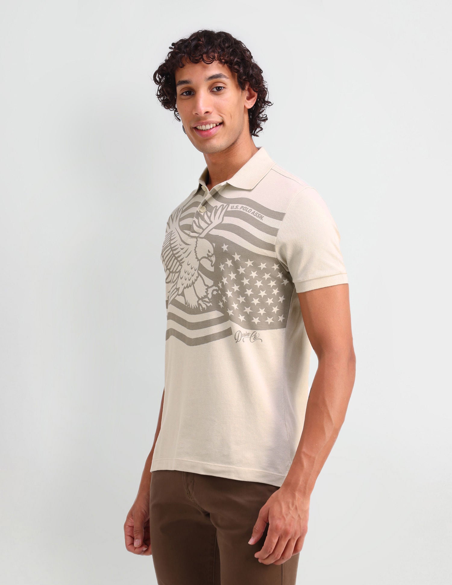 Muscle Fit Brand Printed Polo Shirt Fog - U.S. Polo Assn. India | Large