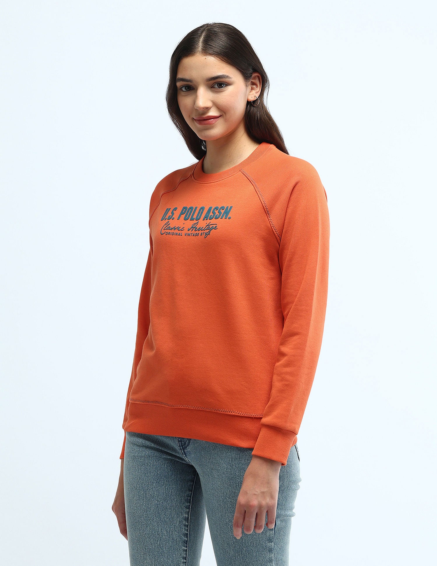 Hd Print Regular Fit Sweatshirt Orange - U.S. POLO ASSN. | Large