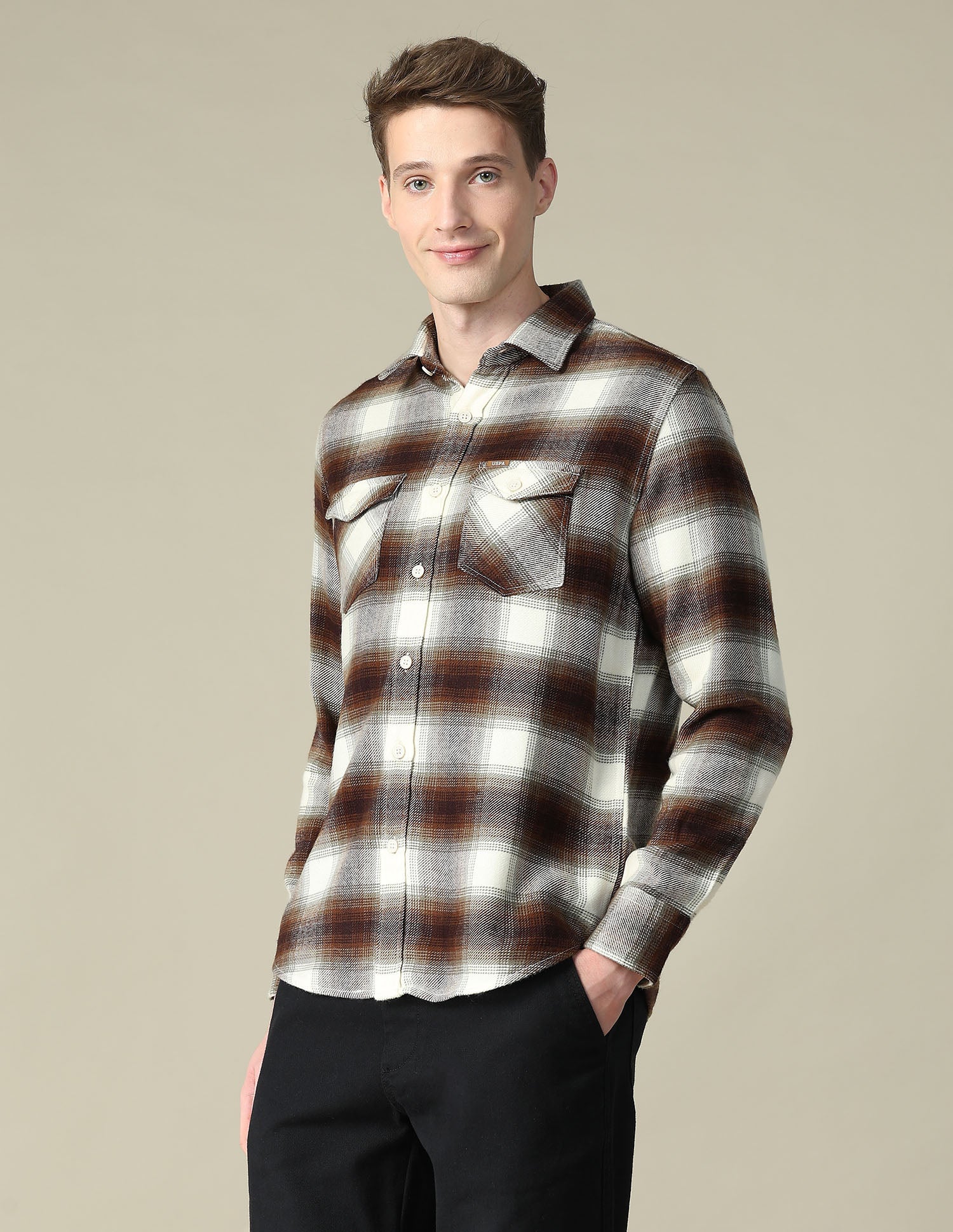 Twill Plaid Checked Shacket Ivory - U.S. Polo Assn. India | Large