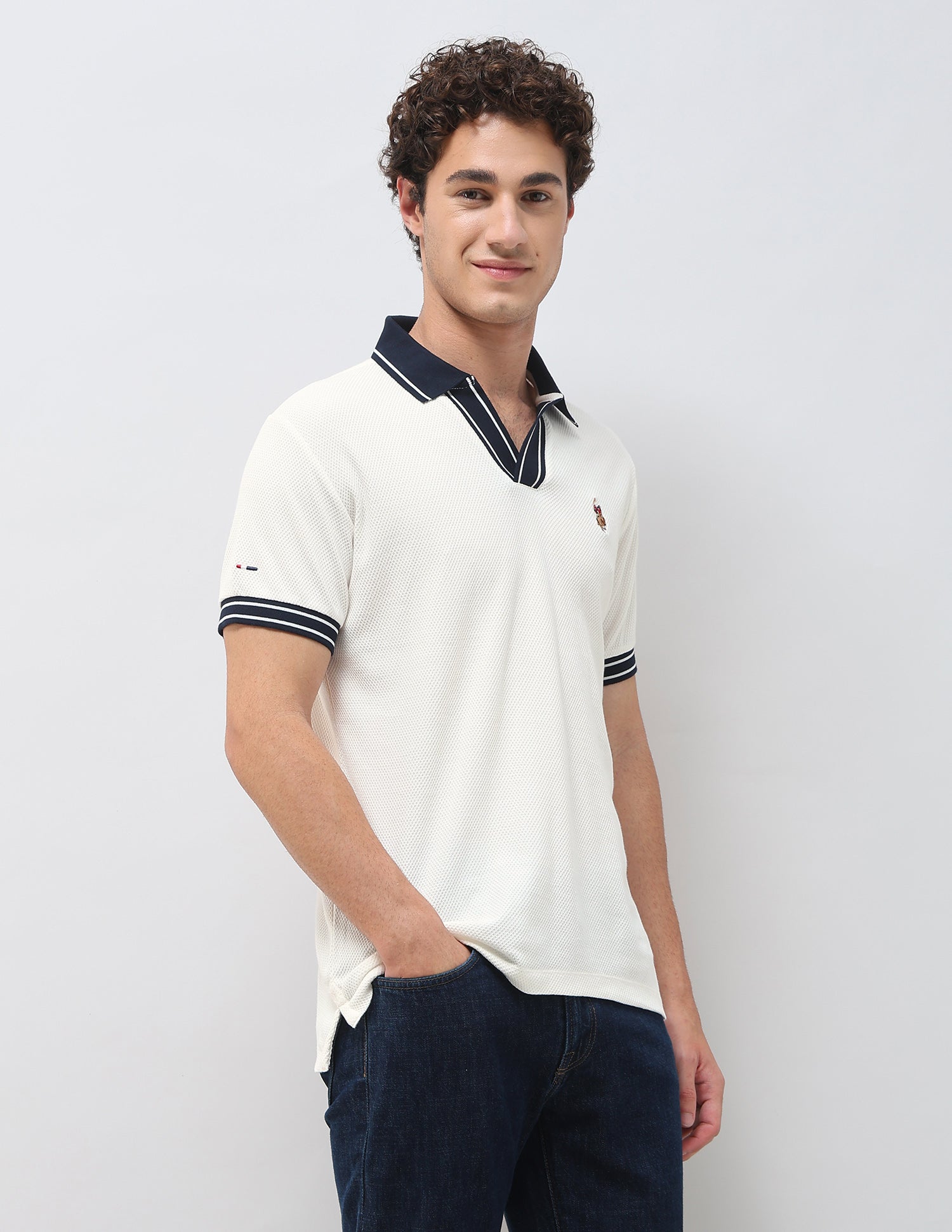 Textured Slim Fit Polo Shirt Ivory - U.S. Polo Assn. India | Large