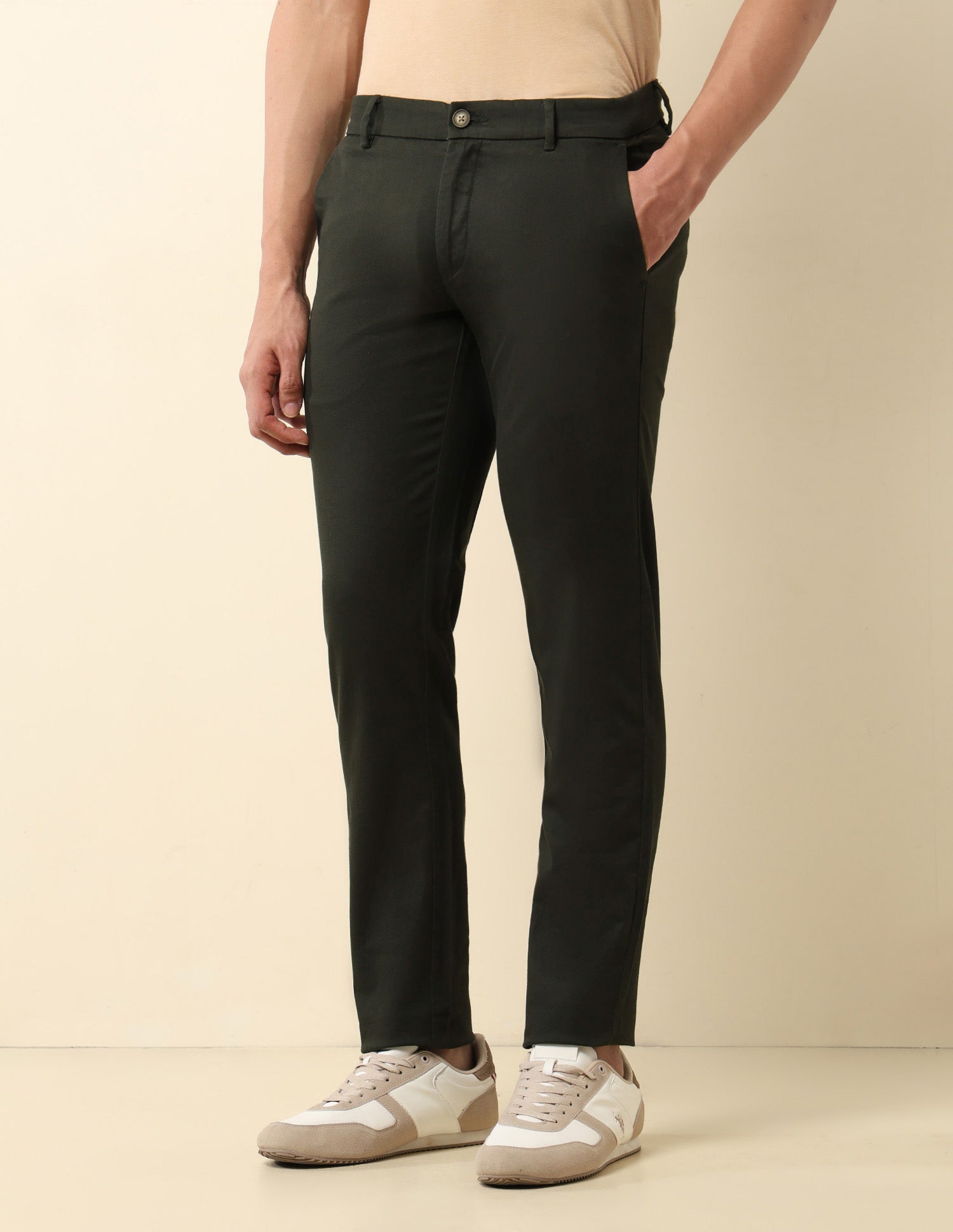 Textured Twill Trousers Olive - U.S. Polo Assn. India | Large