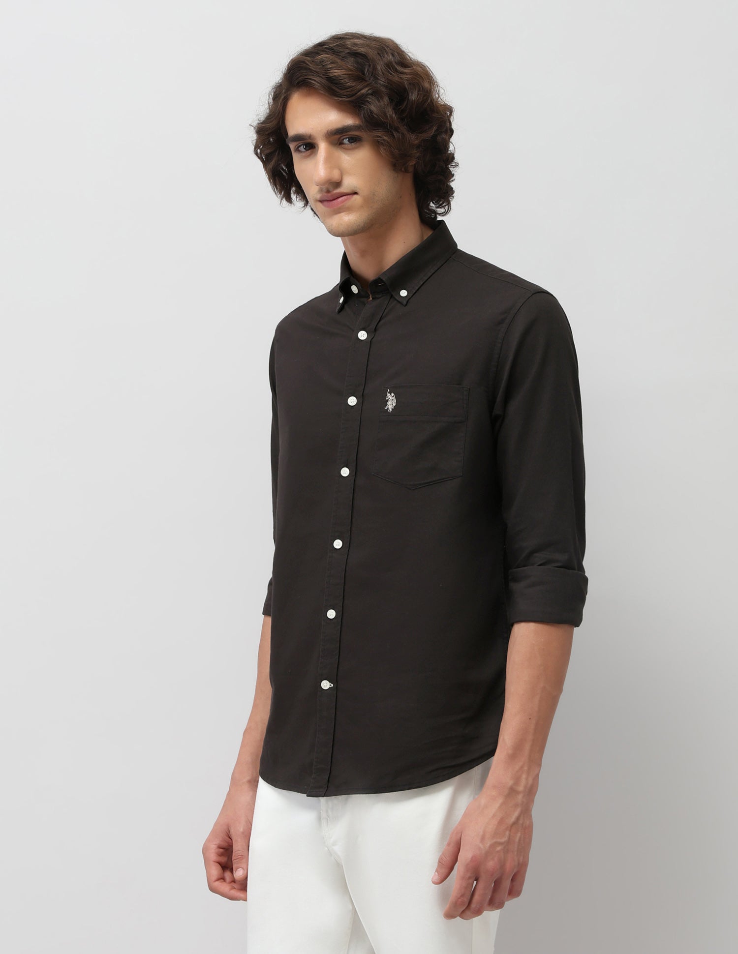 Tailored Fit Pure Cotton Shirt Black - U.S. Polo Assn. India | Large