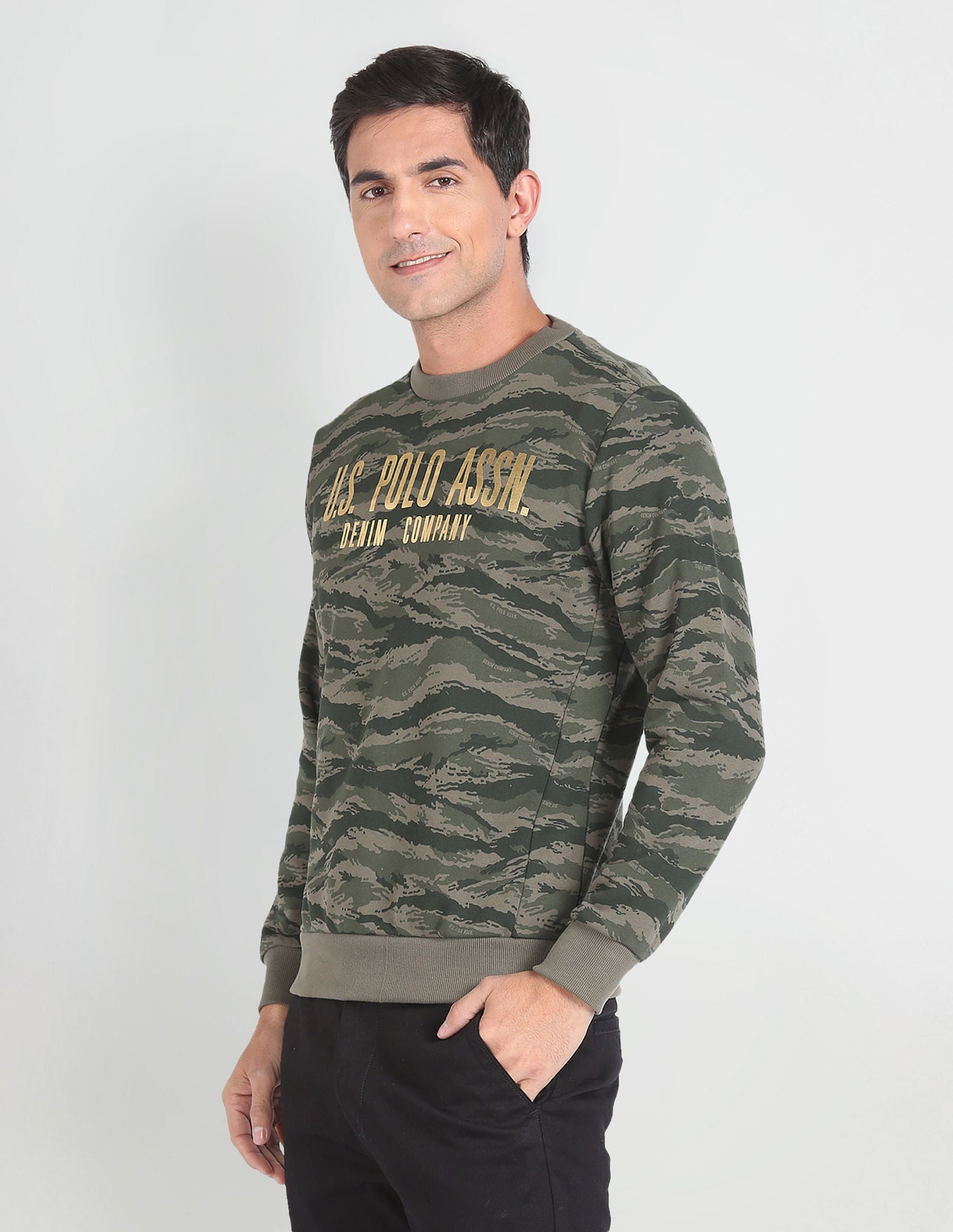 Camouflage Print Crew Neck Sweatshirt Olive - U.S. POLO ASSN. | Large