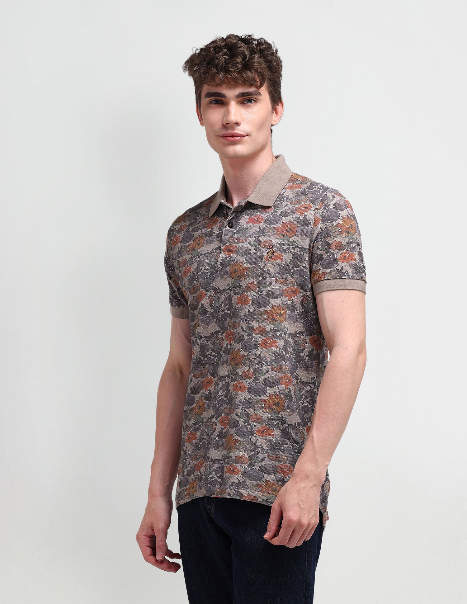 Muscle Fit Floral Polo Shirt Brown - U.S. POLO ASSN. | Large