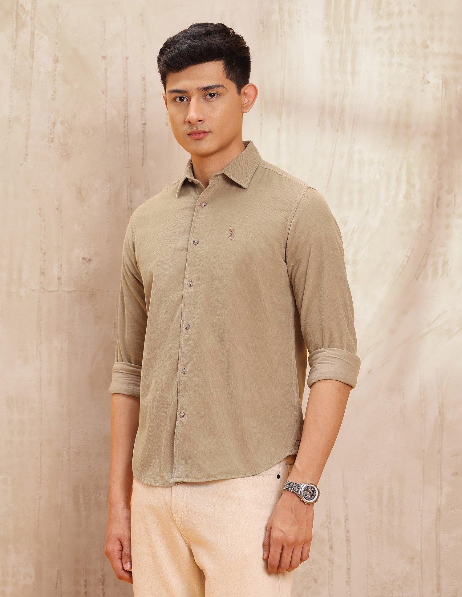 Pure Cotton Slim Fit Shirt Light Khakhi - U.S. POLO ASSN. | Large