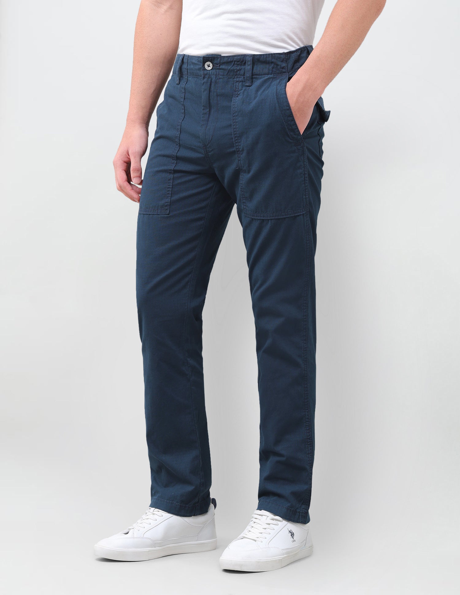 Harold Slim Straight Fit Mid Rise Trouser Navy - U.S. Polo Assn. India | Large