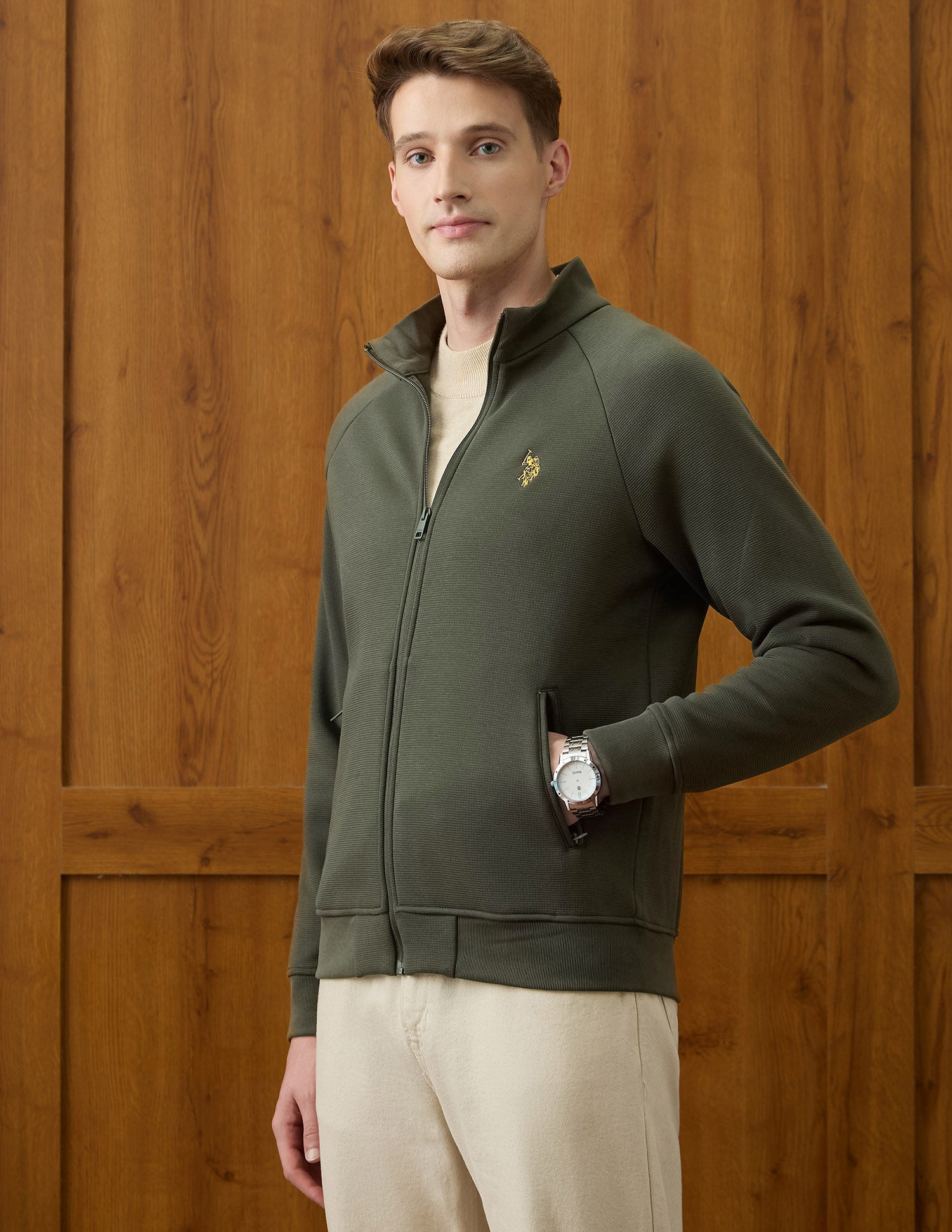 Equestrian Aisle Theater Textured Sweatshirt Olive - U.S. POLO ASSN. | Large