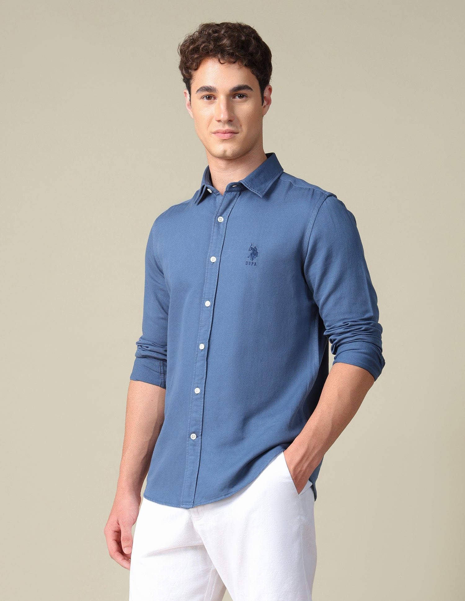 Solid Regular Fit Shirt Blue - U.S. Polo Assn. India | Large
