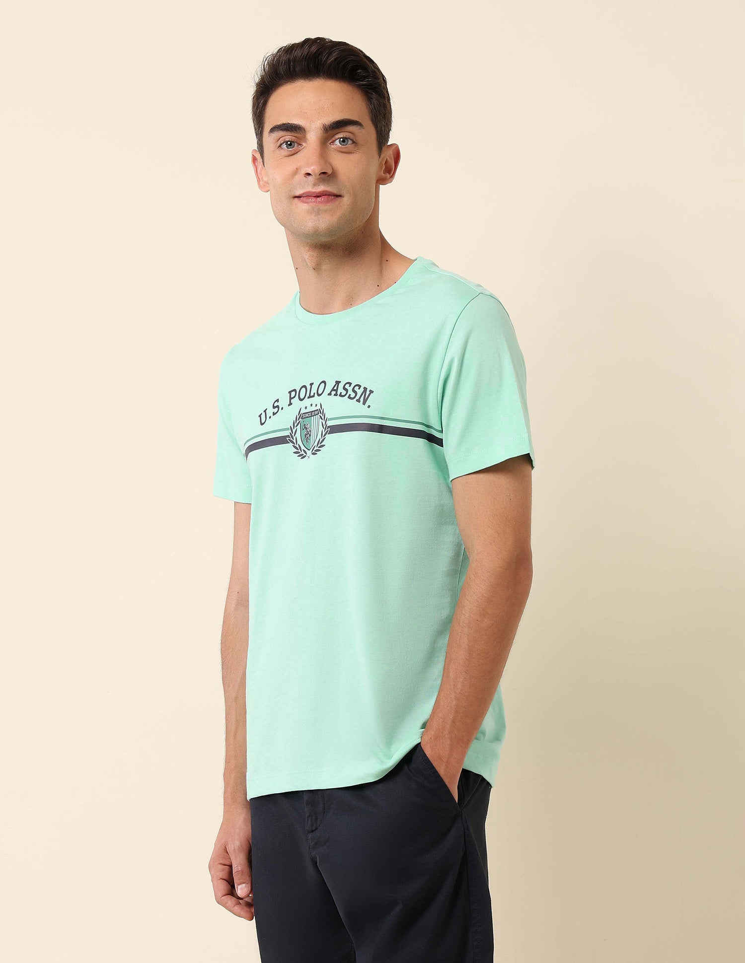 Slim Fit Brand Printed T-Shirt Aqua - U.S. Polo Assn. India | Large