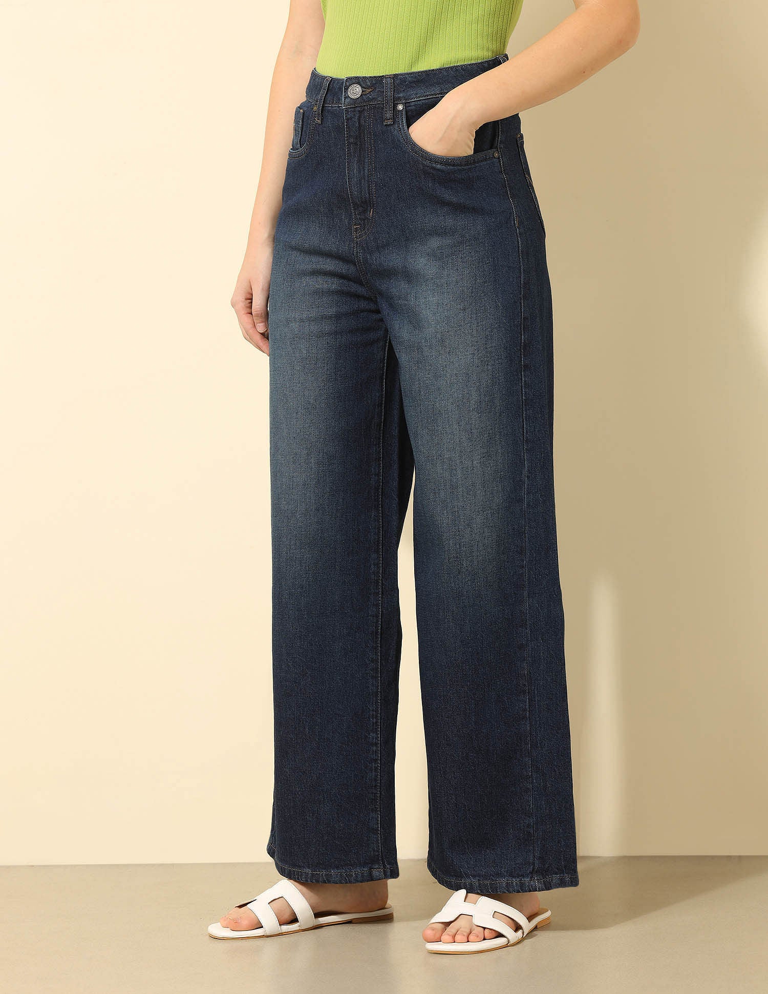 High Rise Wide Leg Jeans Dark Blue - U.S. Polo Assn. India | Large