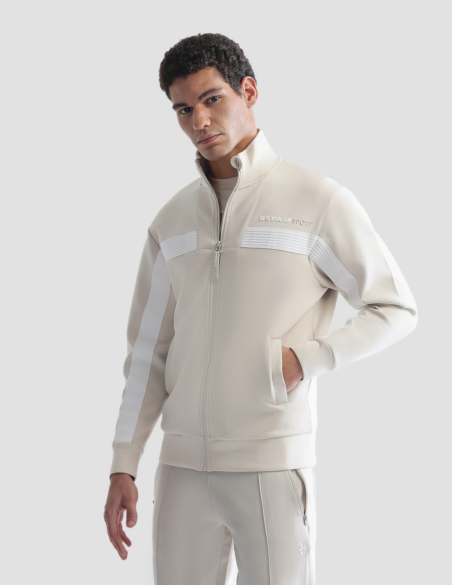 Slim Fit Zipper Active Sweatshirt Beige - U.S. Polo Assn. India | Large