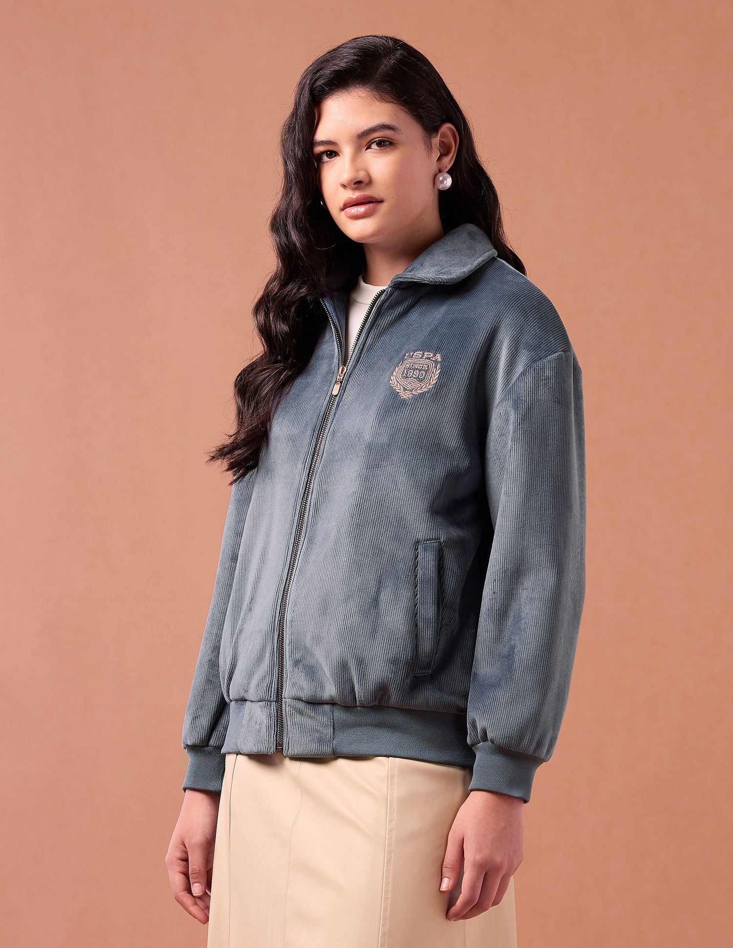 Corduroy Solid Regular Fit Jacket Blue - U.S. POLO ASSN. | Large