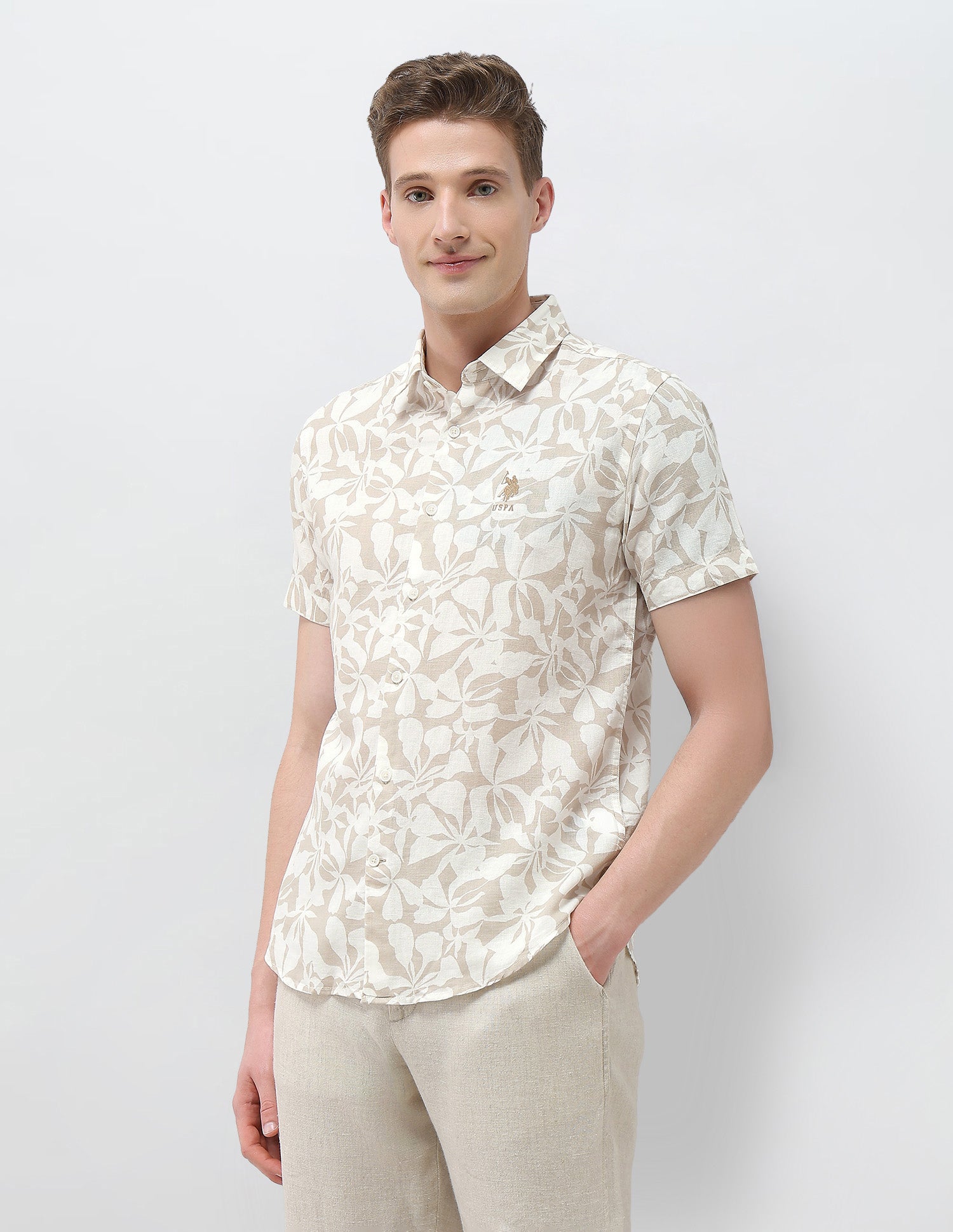 Floral Printed Motel On The Coast Shirt Beige - U.S. Polo Assn. India | Large