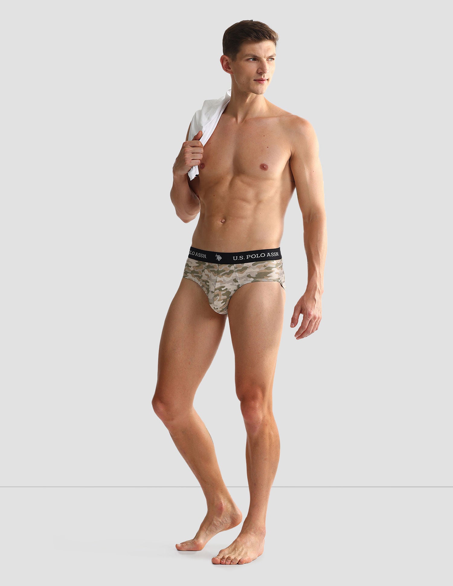 Elasticized Waist OEB09 Briefs - Pack Of 2 Camo Beige and Beige - U.S. POLO ASSN. | Large