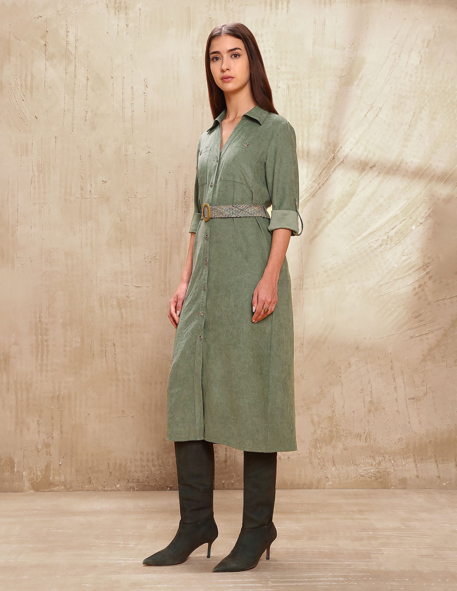 Solid Midi Shirt Dress Green - U.S. POLO ASSN. | Large