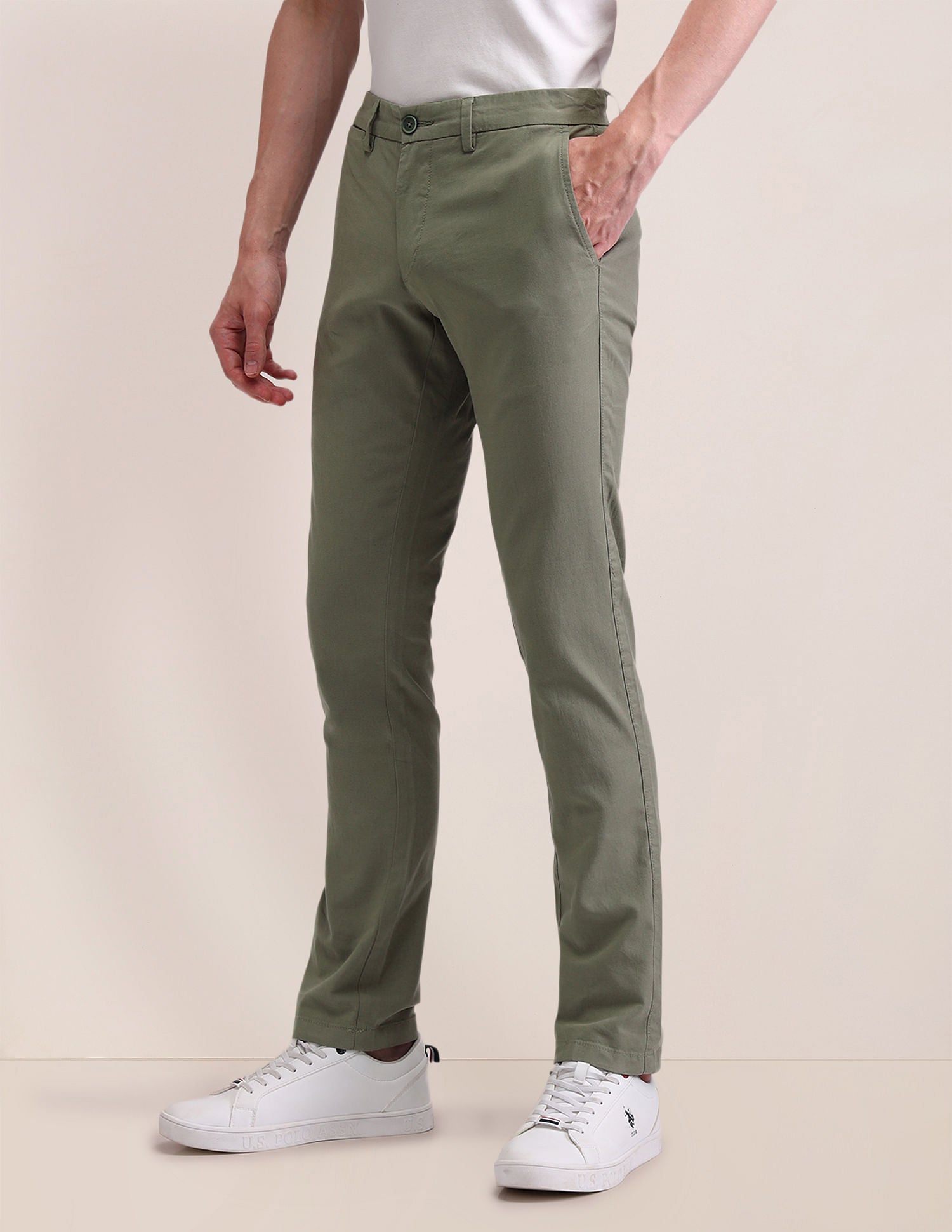 Denver Slim Fit Dobby Trousers Green - U.S. Polo Assn. India | Large
