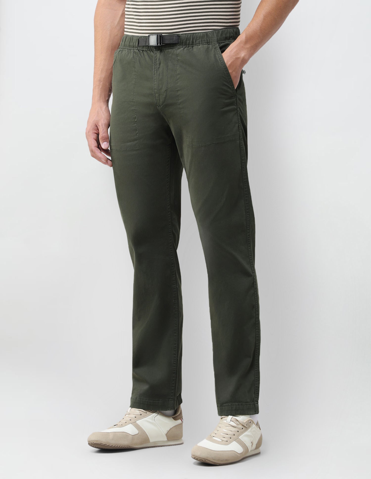 Twill Harold Slim Straight Fit Trousers Dark Olive - U.S. Polo Assn. India | Large