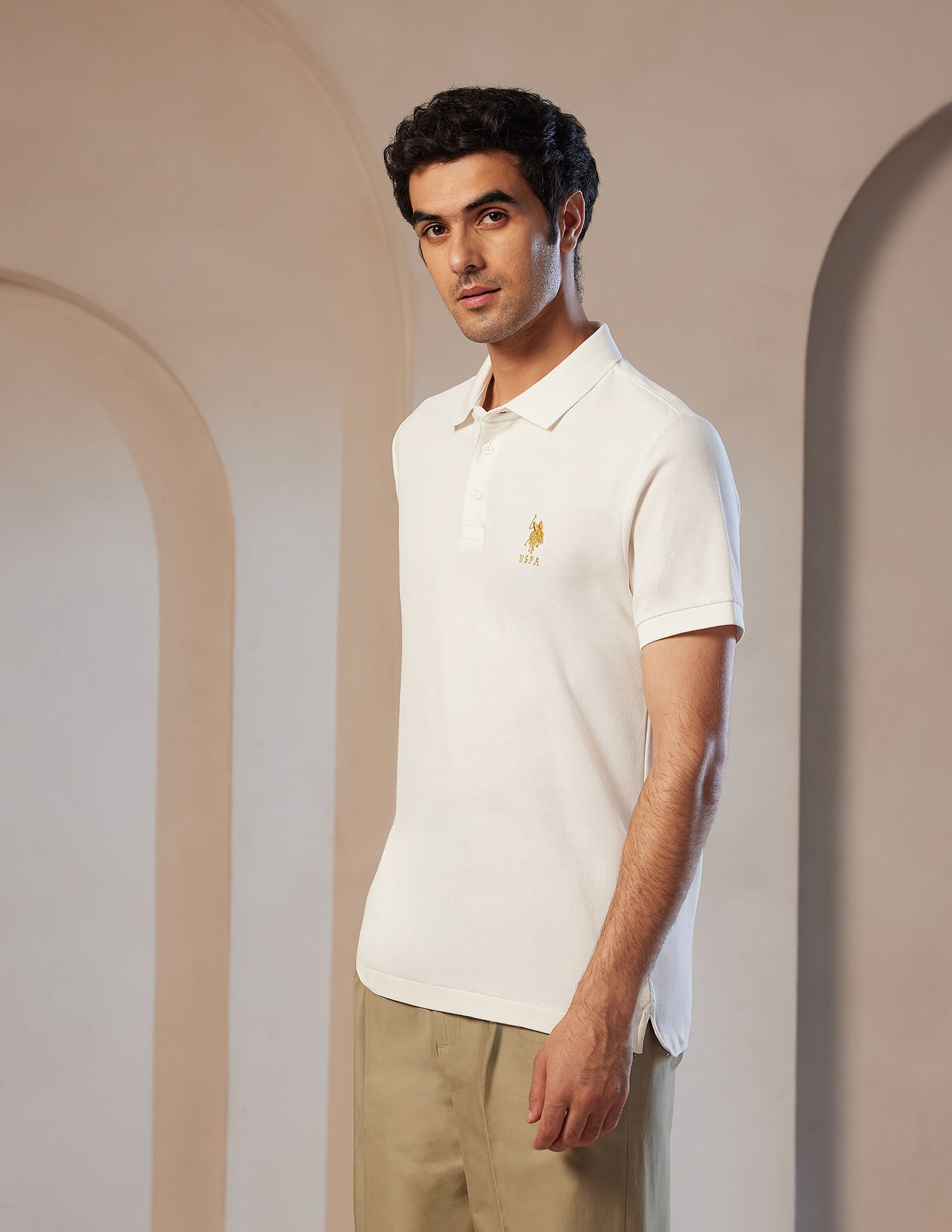 Pacho X Slim Fit Cotton Polo Shirt Ecru - U.S. POLO ASSN. | Large