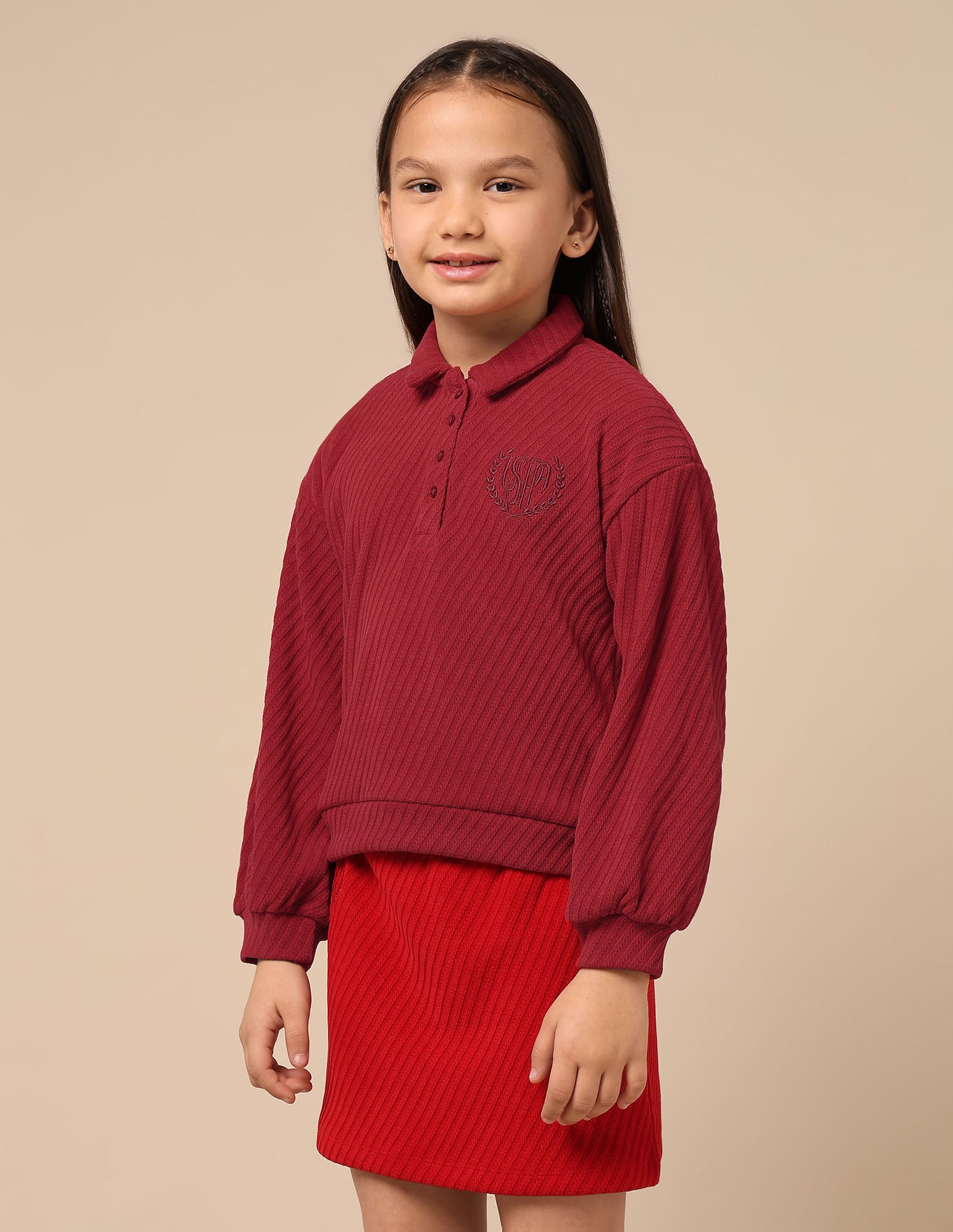 Girls Textured Boxy Fit Top Red - U.S. POLO ASSN. | Large