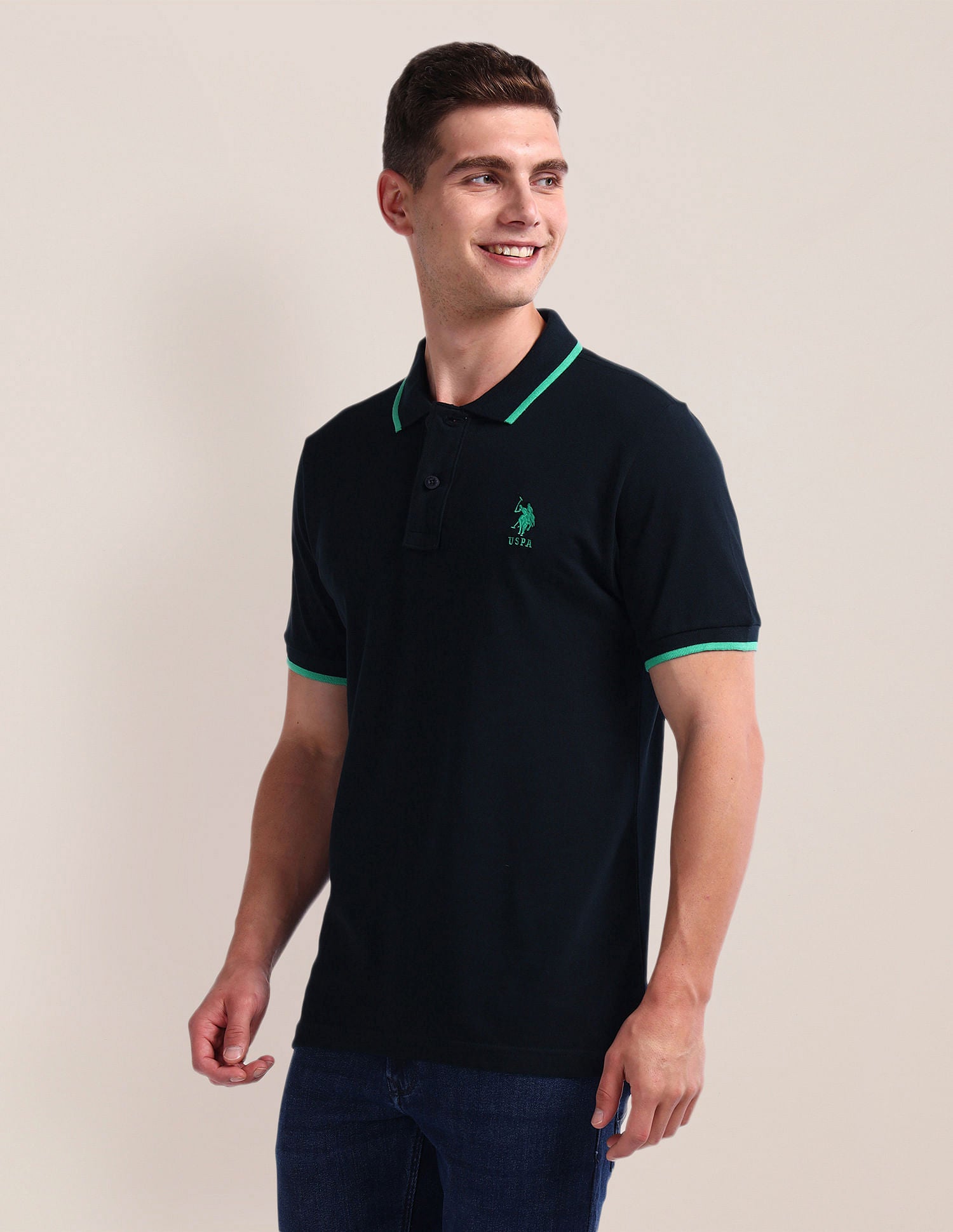 Slim Fit Solid Polo Shirt Navy - U.S. Polo Assn. India | Large