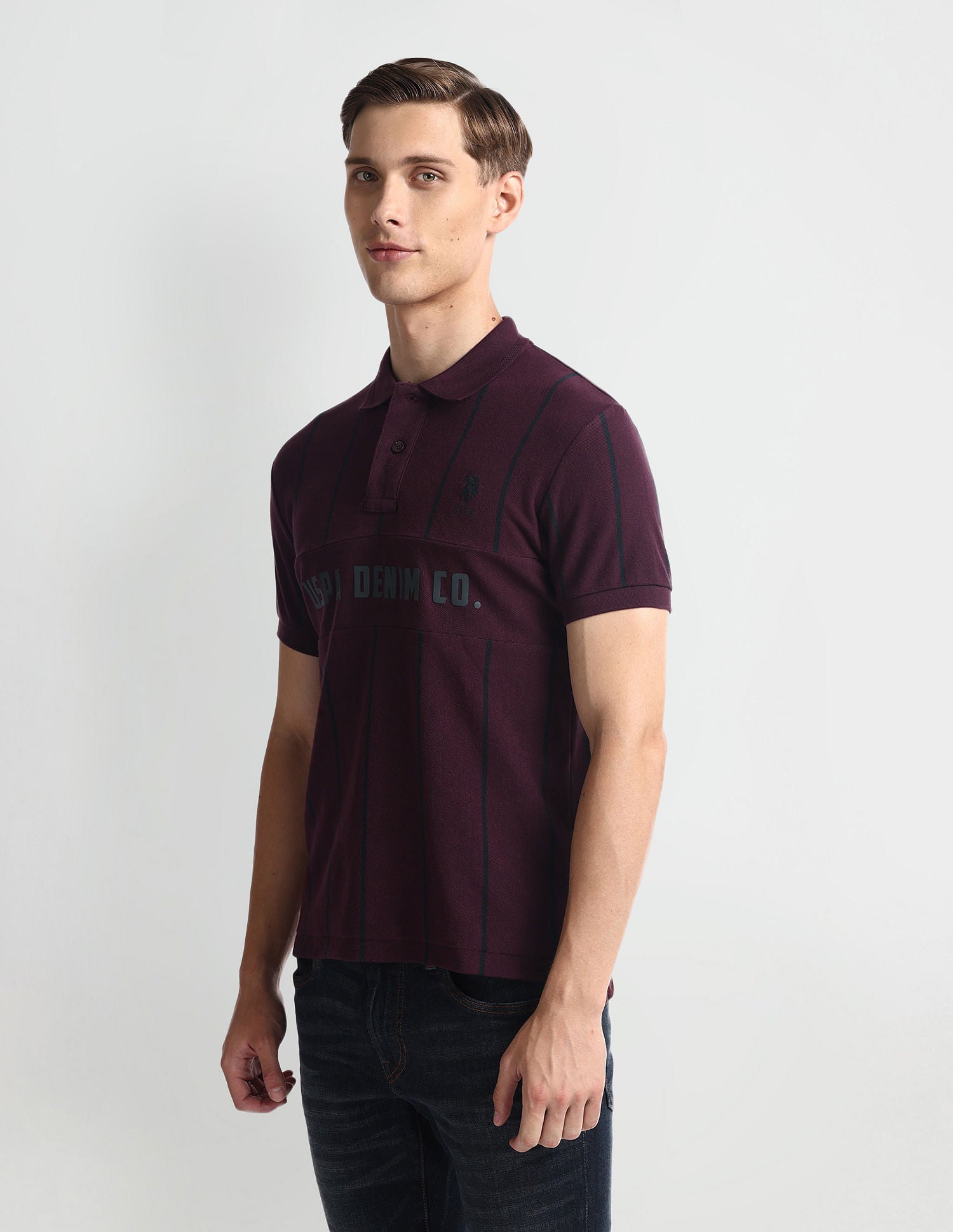 Vertical Striped Yarn Dyed Polo Shirt Wine - U.S. Polo Assn. India | Large