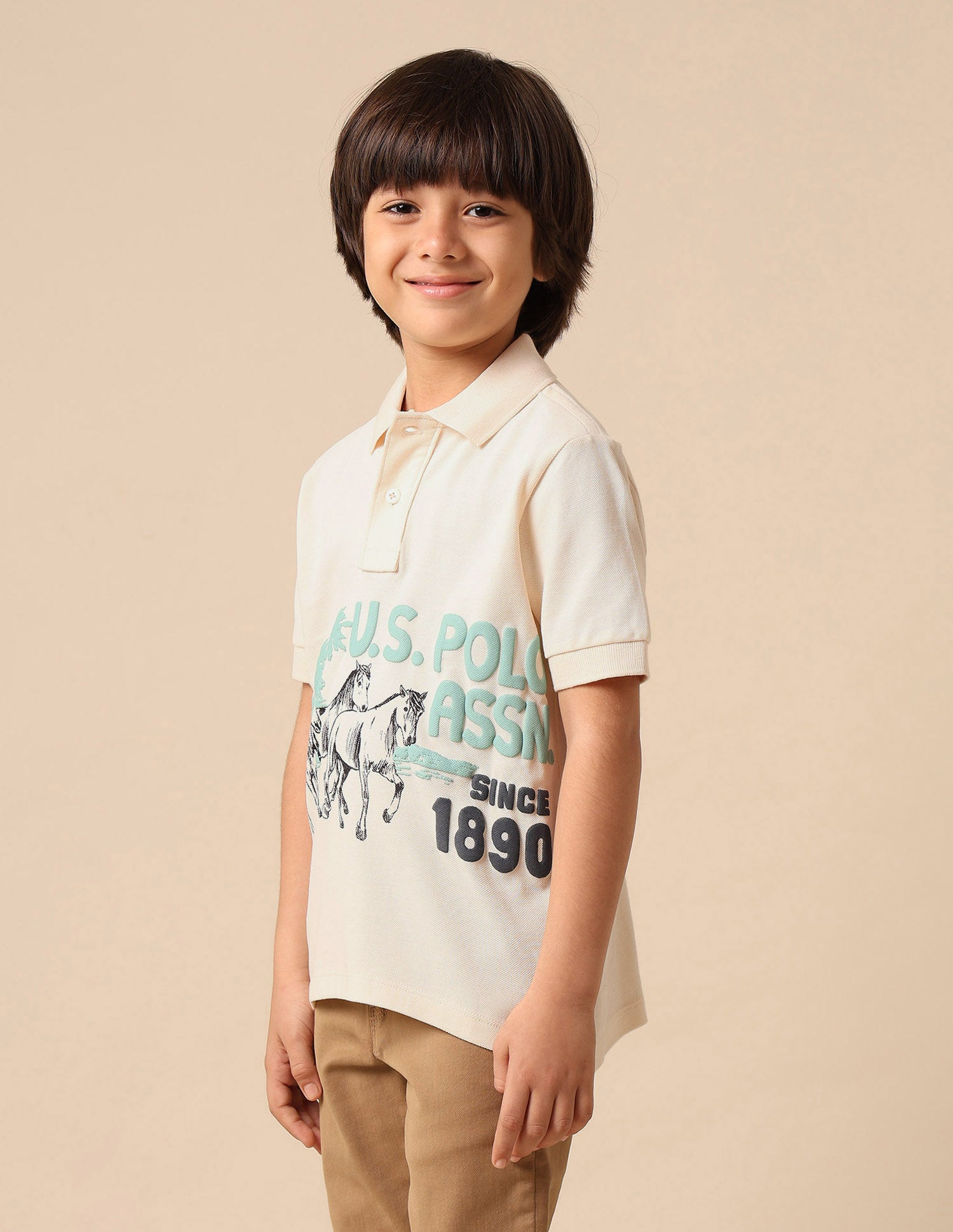 Boys Graphic Brand Printed Polo Shirt White - U.S. POLO ASSN. | Large