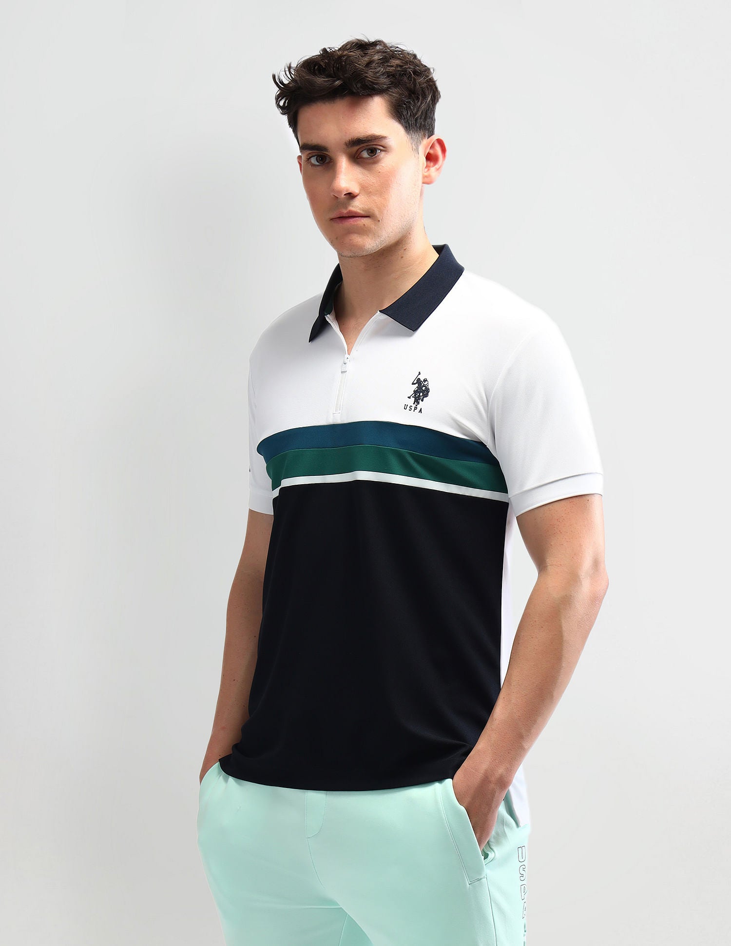 Slim Fit Colourblocked Polo Shirt White - U.S. Polo Assn. India | Large