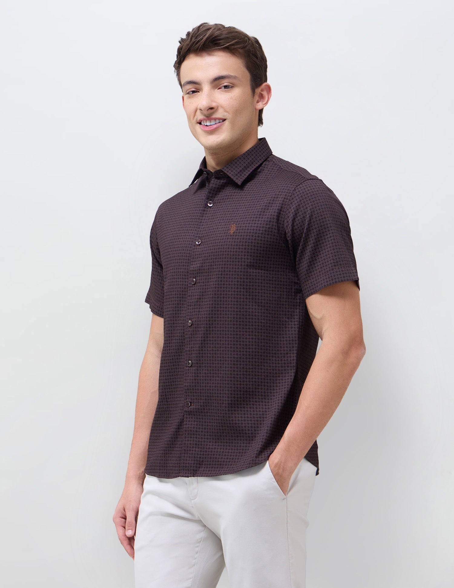 Geometric Printed Regular Fit Shirt Wine - U.S. Polo Assn. India | Large