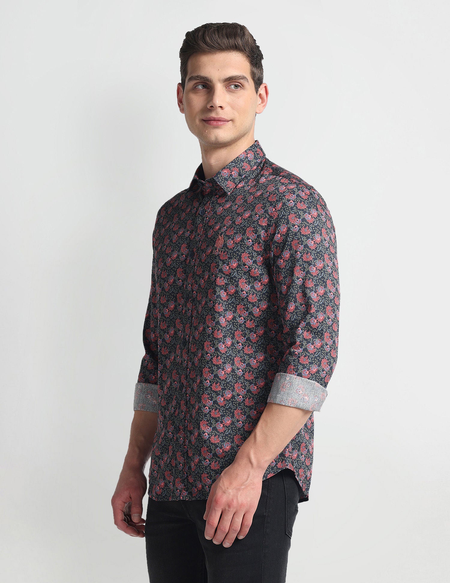 Floral Print Slim Shirt Red and Navy - U.S. Polo Assn. India | Large