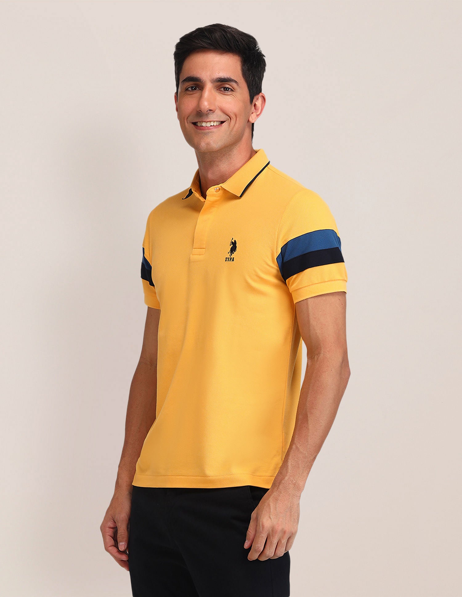 Slim Fit Solid Polo Shirt Mustard - U.S. Polo Assn. India | Large