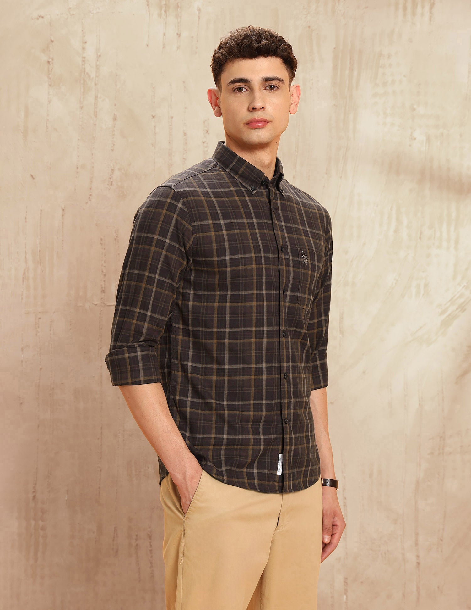 Tartan Checked Tailored Fit Shirt Brown - U.S. POLO ASSN. | Large