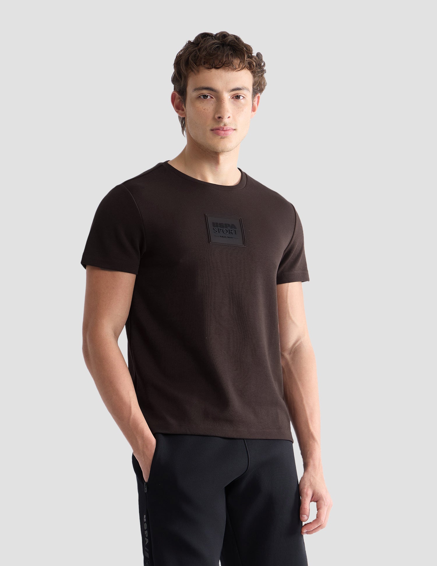 Solid Slim Fit Active T-Shirt Dark Brown - U.S. Polo Assn. India | Large