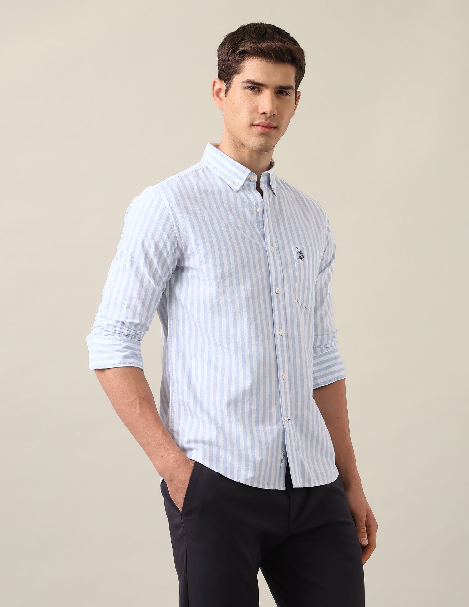 Vertical Striped Oxford Shirt Blue - U.S. Polo Assn. India | Large