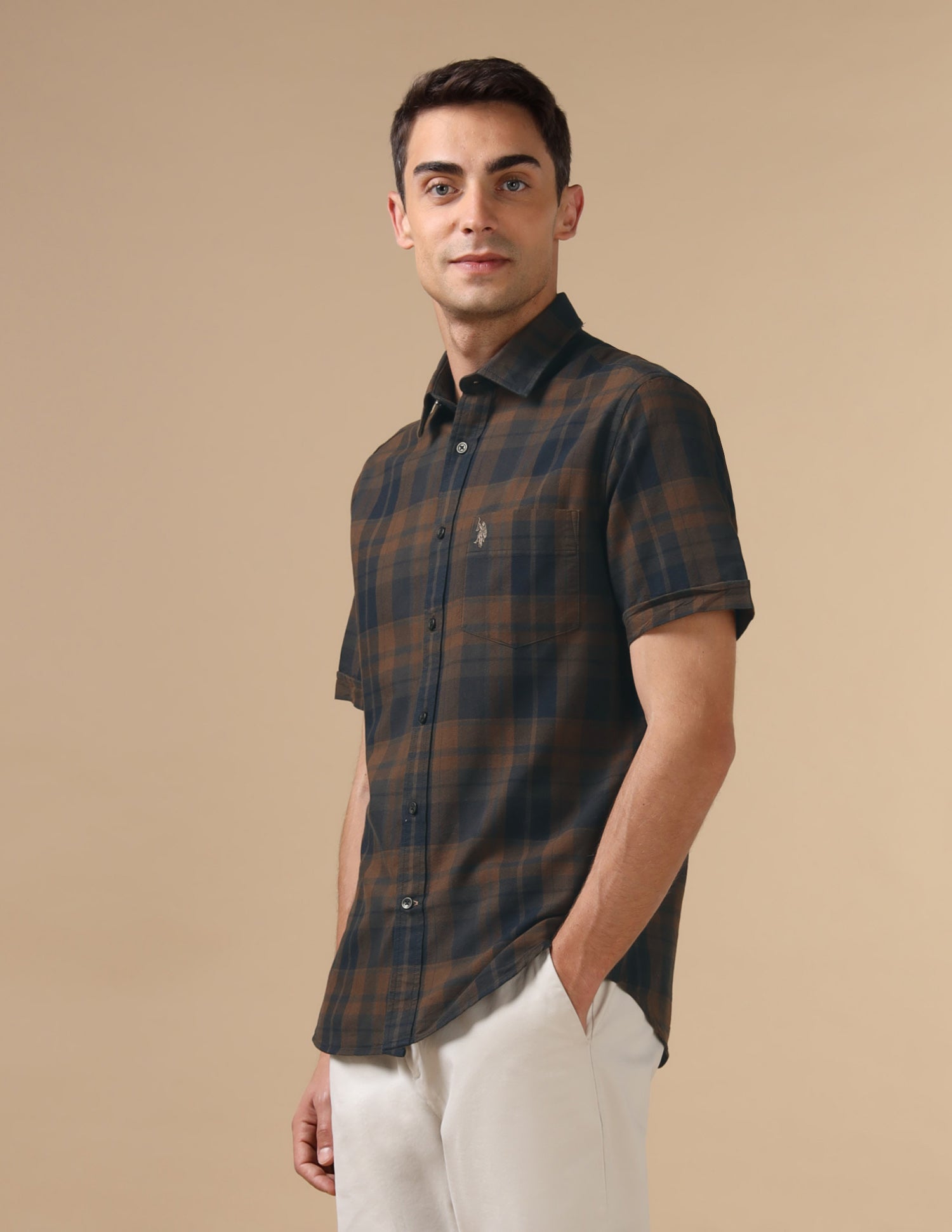 Pure Cotton Plaid Checked Oxford Shirt Brown - U.S. POLO ASSN. | Large