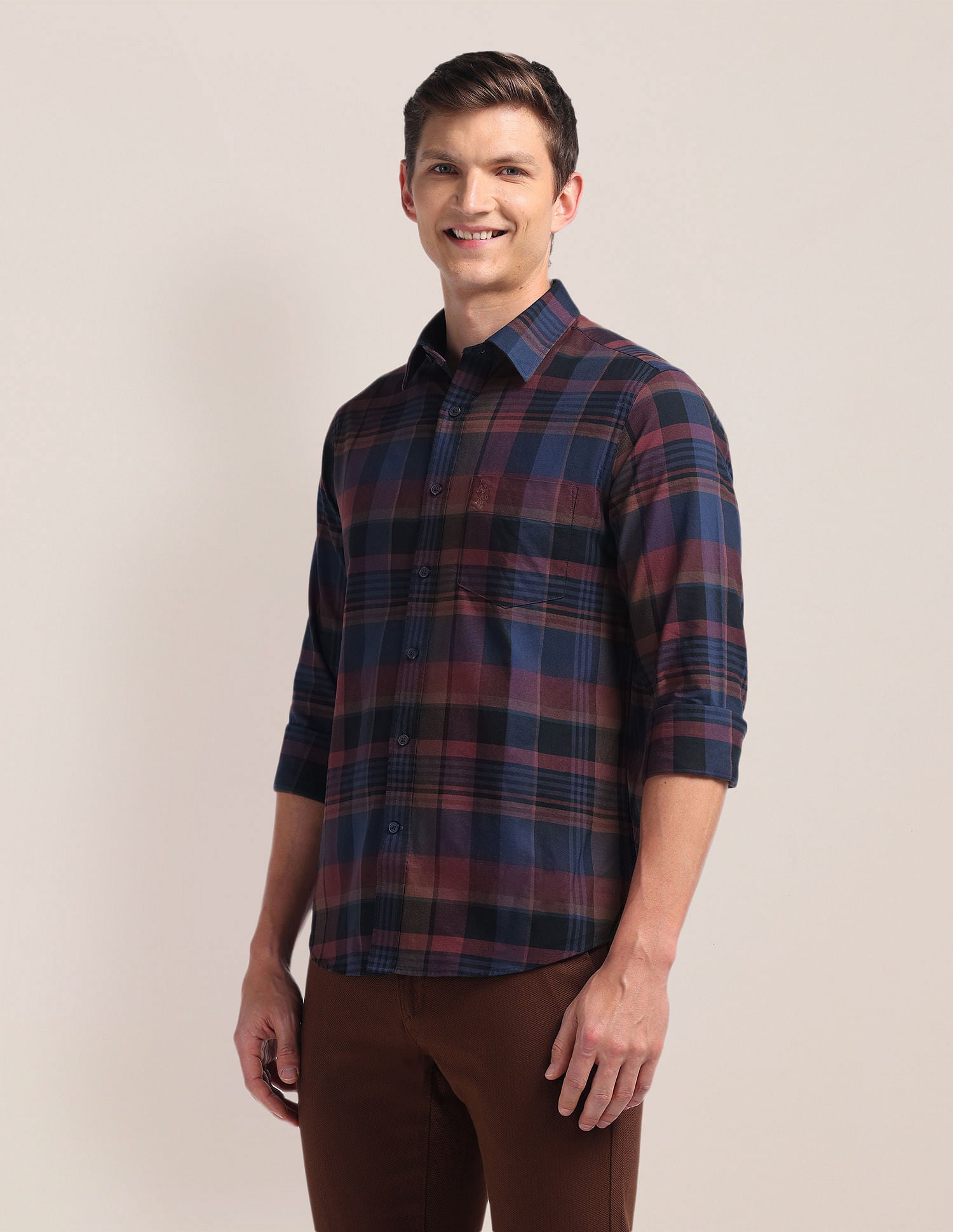 Tailored Plaid Check Shirt Wine - U.S. POLO ASSN. | Large