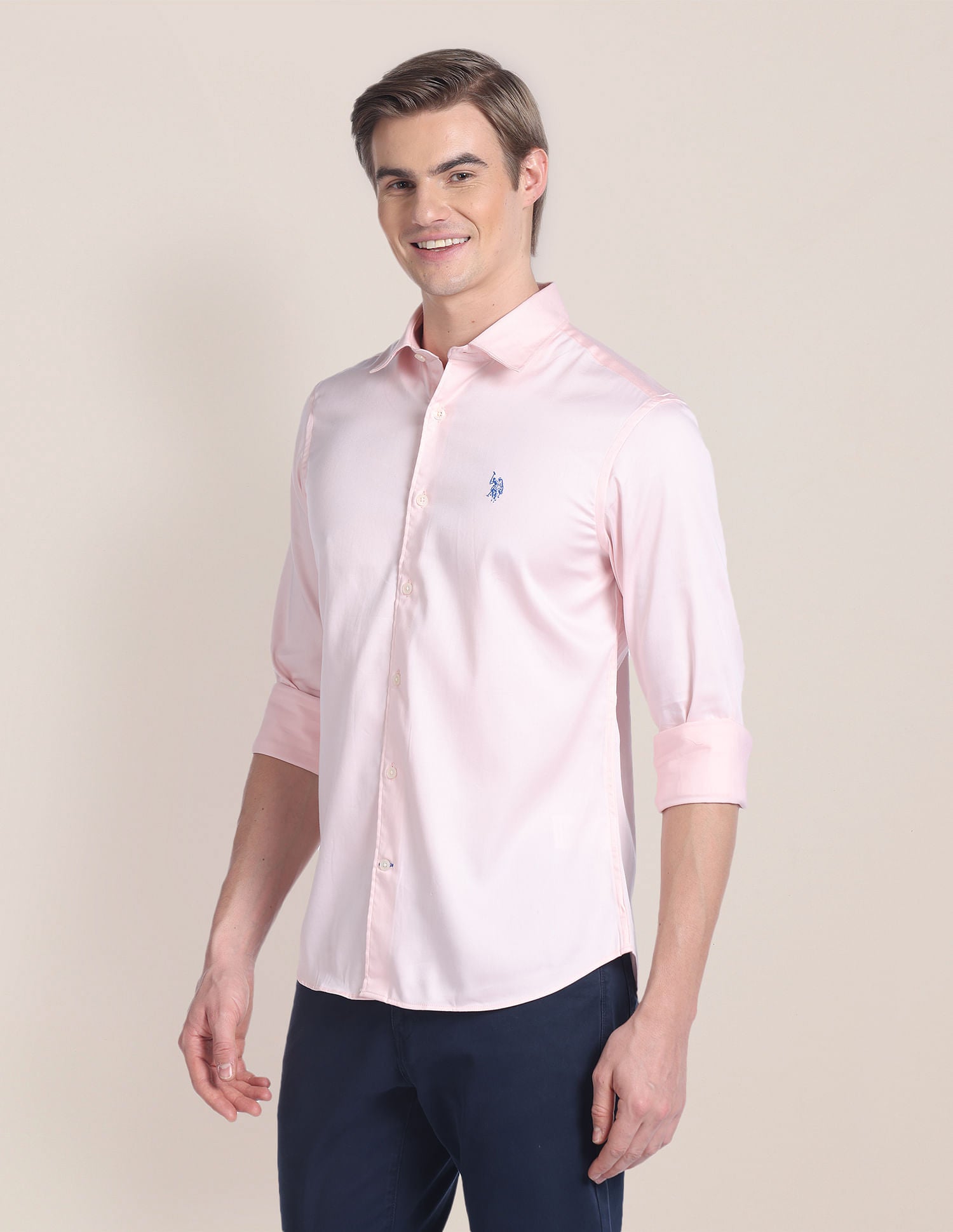 Solid Satin Shirt Light Pink - U.S. POLO ASSN. | Large