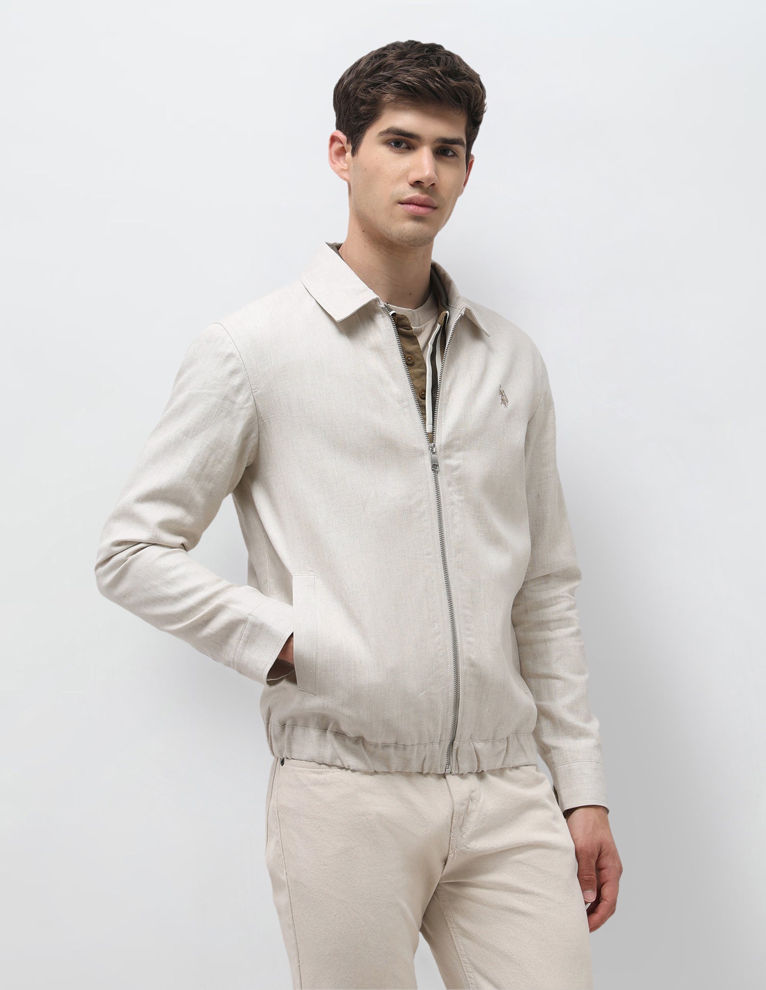 Regular Fit Solid Jacket Beige - U.S. Polo Assn. India | Large