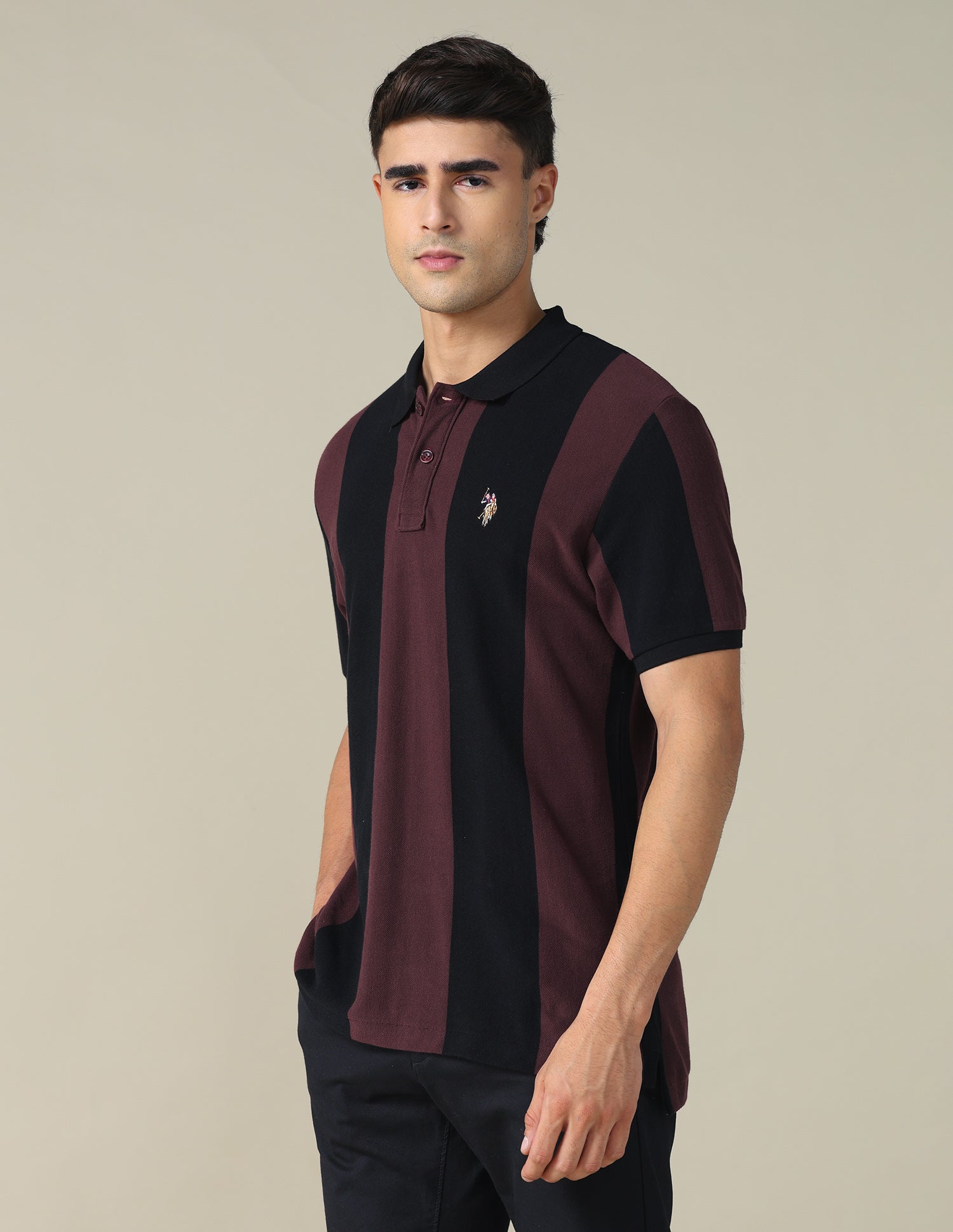 Vertical Striped Muscle Fit Polo Shirt Black - U.S. POLO ASSN. | Large