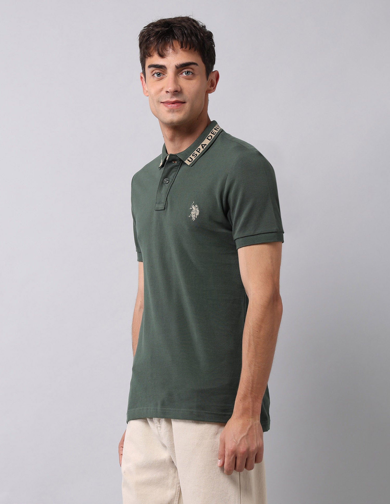 Muscle Fit Pure Cotton Polo Shirt Olive - U.S. Polo Assn. India | Large