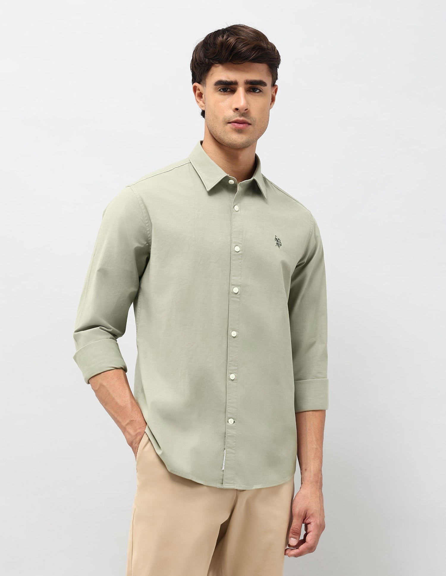 Tailored Fit Solid Shirt Light Green - U.S. POLO ASSN. | Large