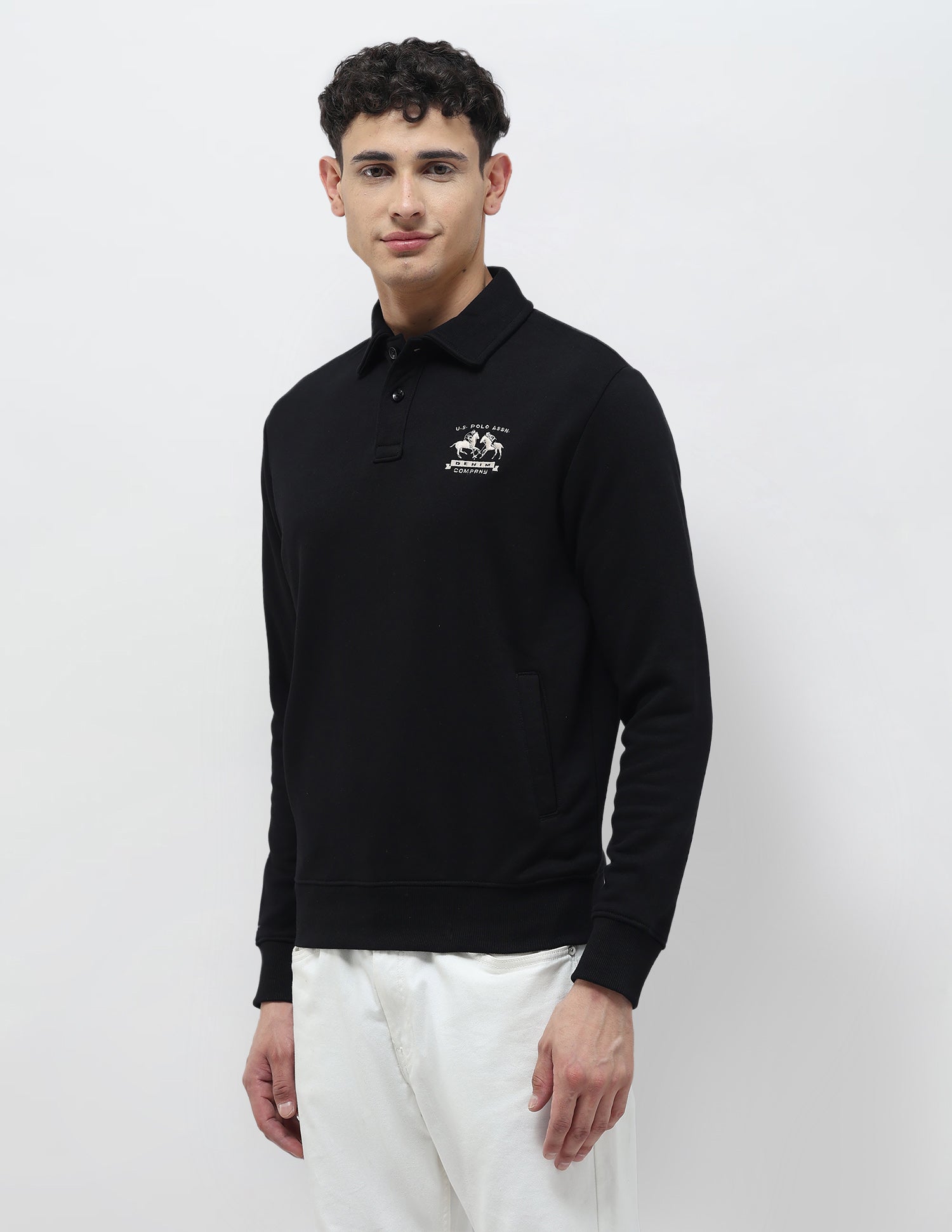 Solid Regular Fit Sweatshirt Black - U.S. POLO ASSN. | Large