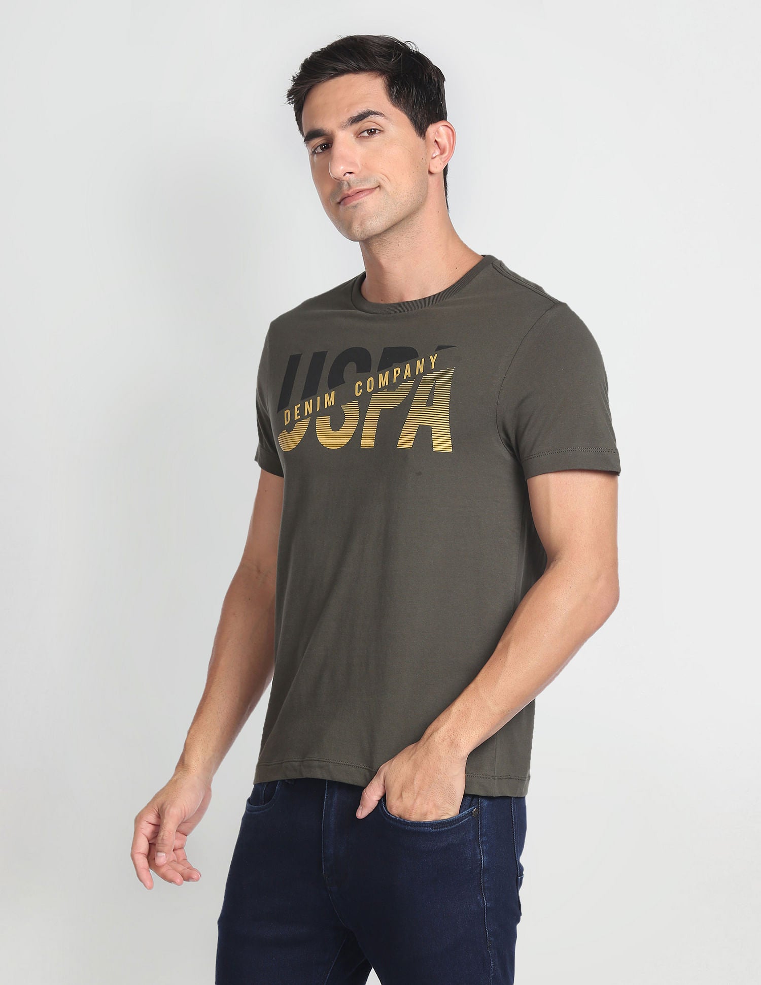 Crew Neck Brand Print T-Shirt Olive - U.S. Polo Assn. India | Large