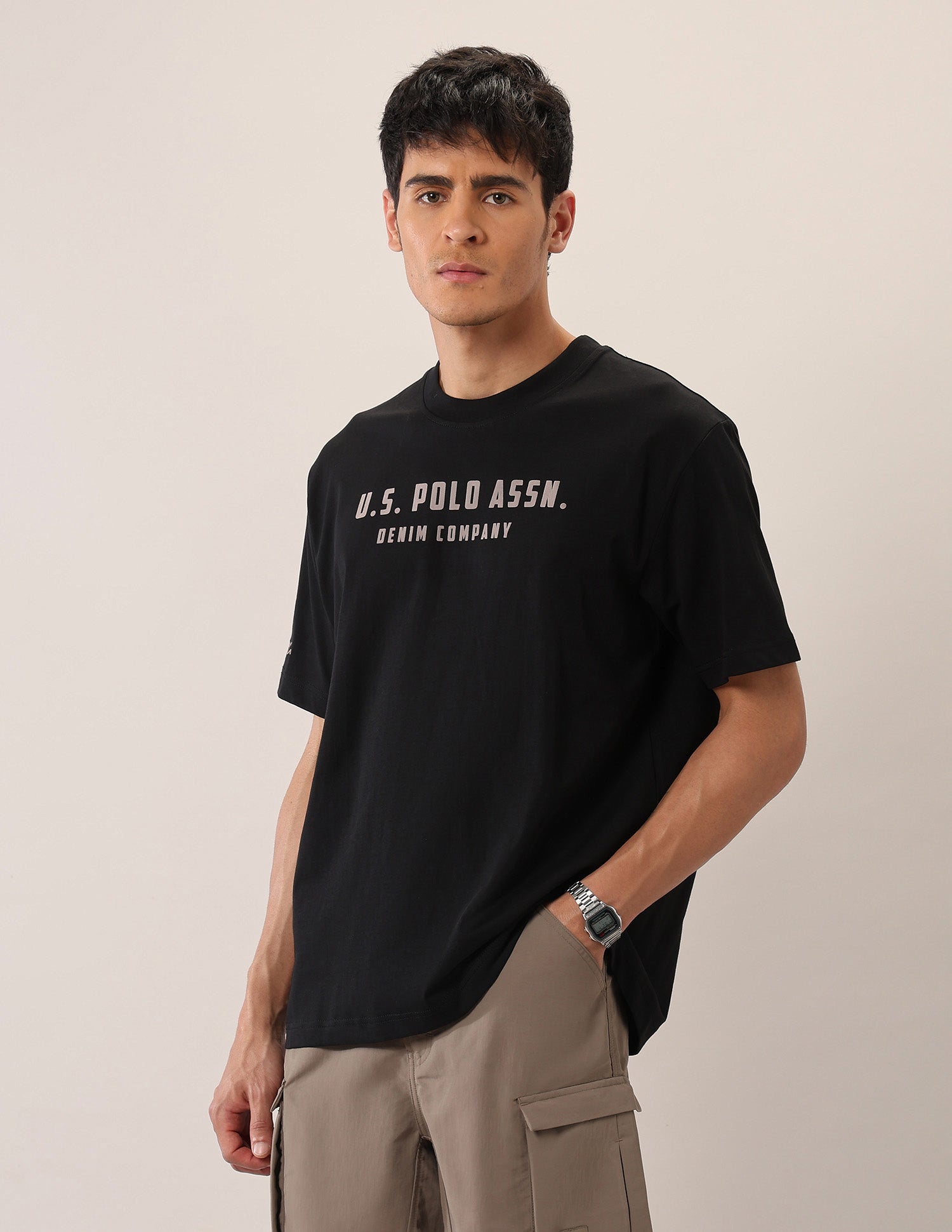 Brand Printed Oversized Fit T-Shirt Black - U.S. Polo Assn. India | Large