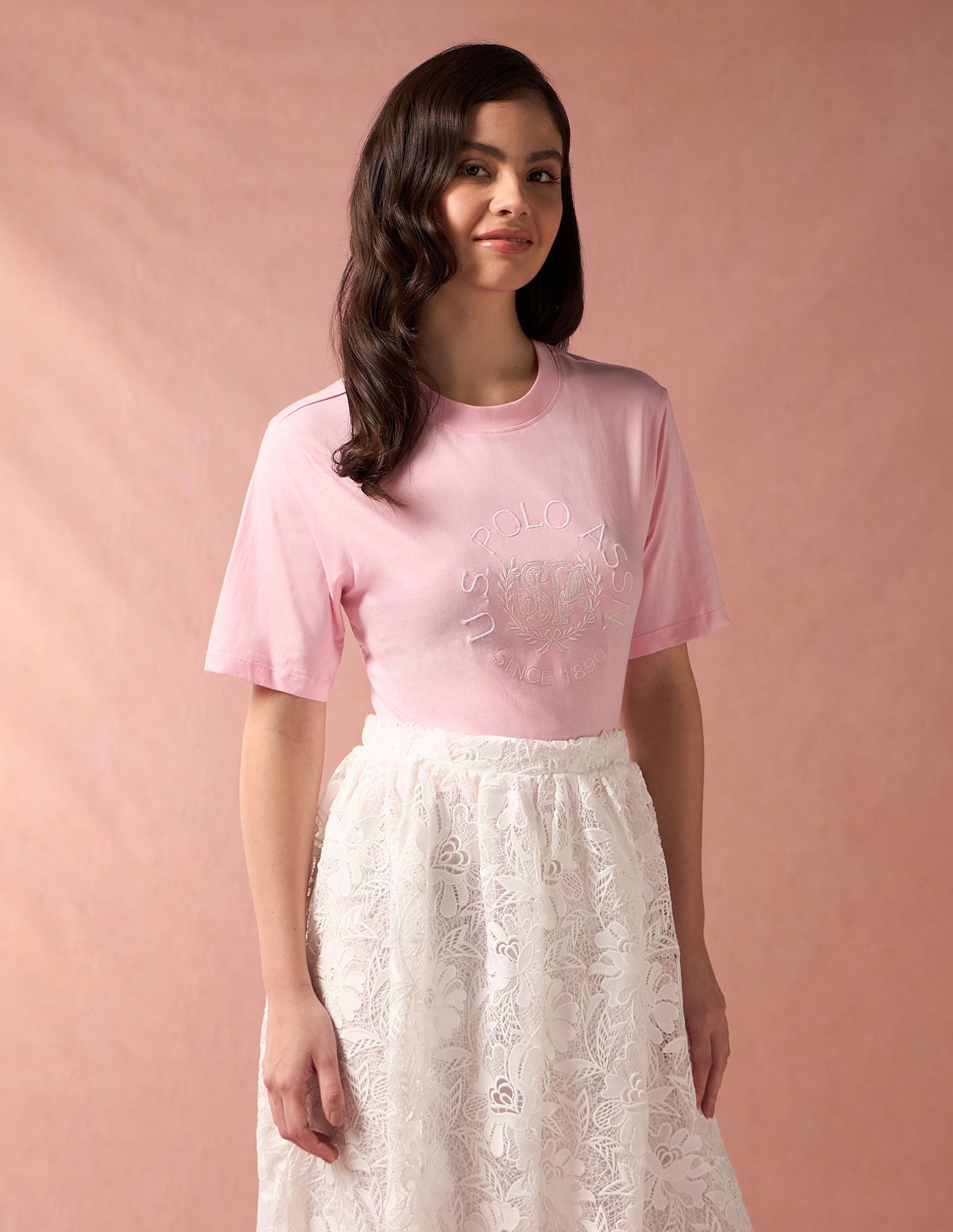 Embroidered Logo Boxy T-Shirt Light Pink - U.S. POLO ASSN. | Large