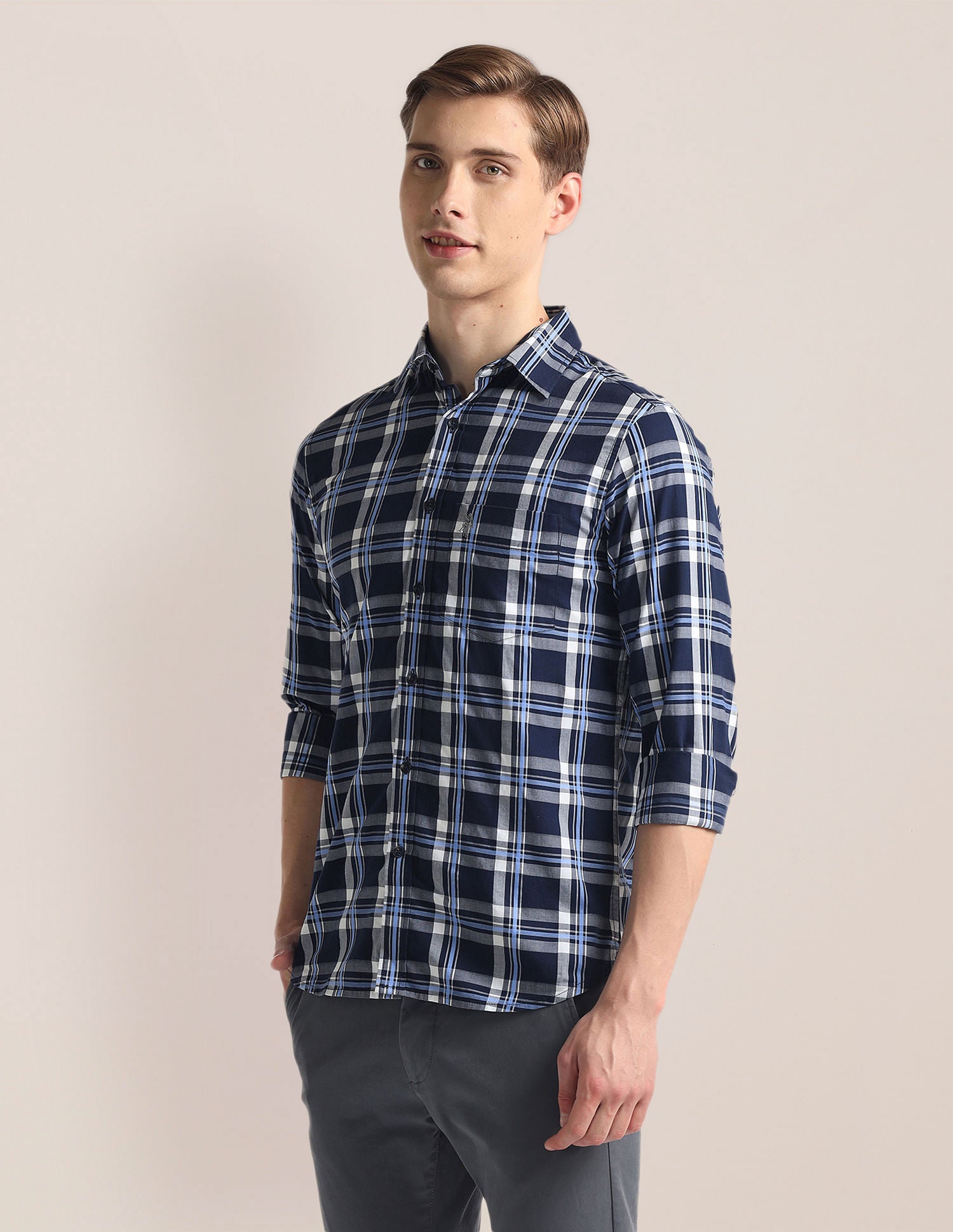 Tartan Check Oxford Shirt Navy - U.S. Polo Assn. India | Large