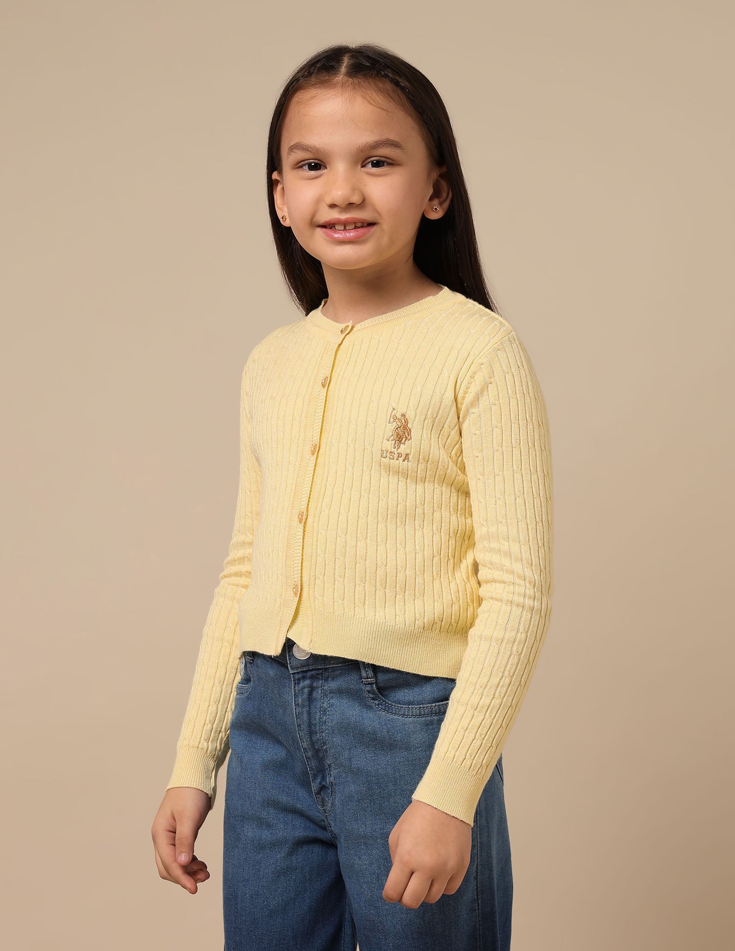 Girls Textured Regular Fit Sweater Light Yellow - U.S. POLO ASSN. | Large